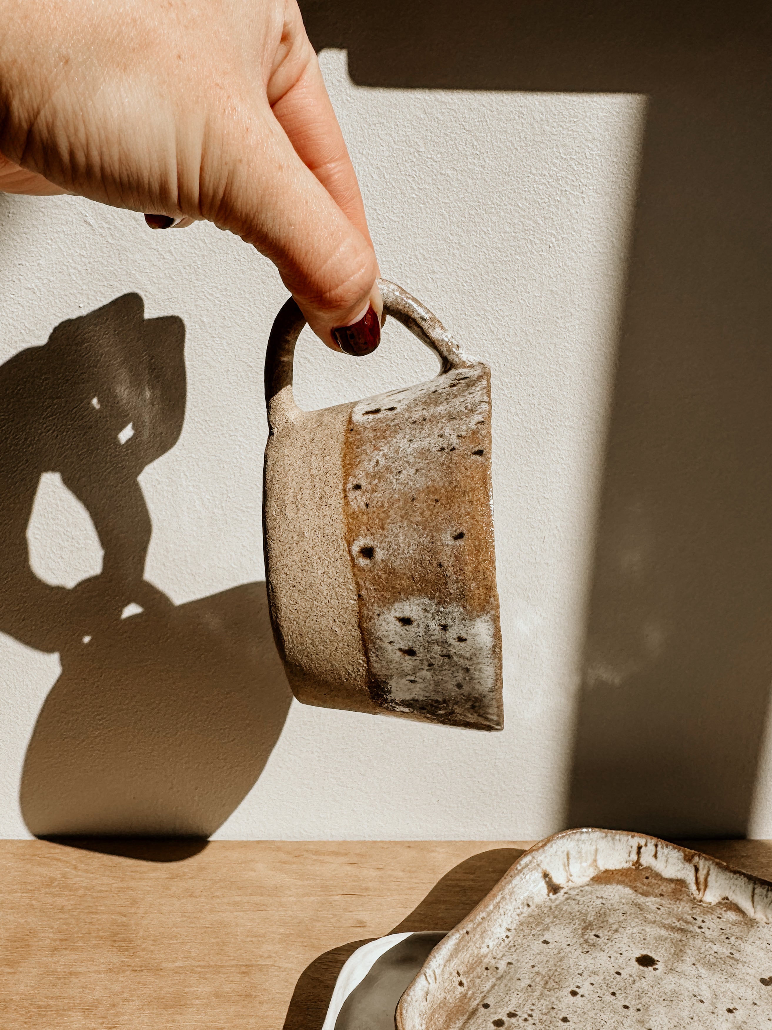 Skinny Handle Mug - Half Dip Speckled | Cream - Shop Adele Catherine 