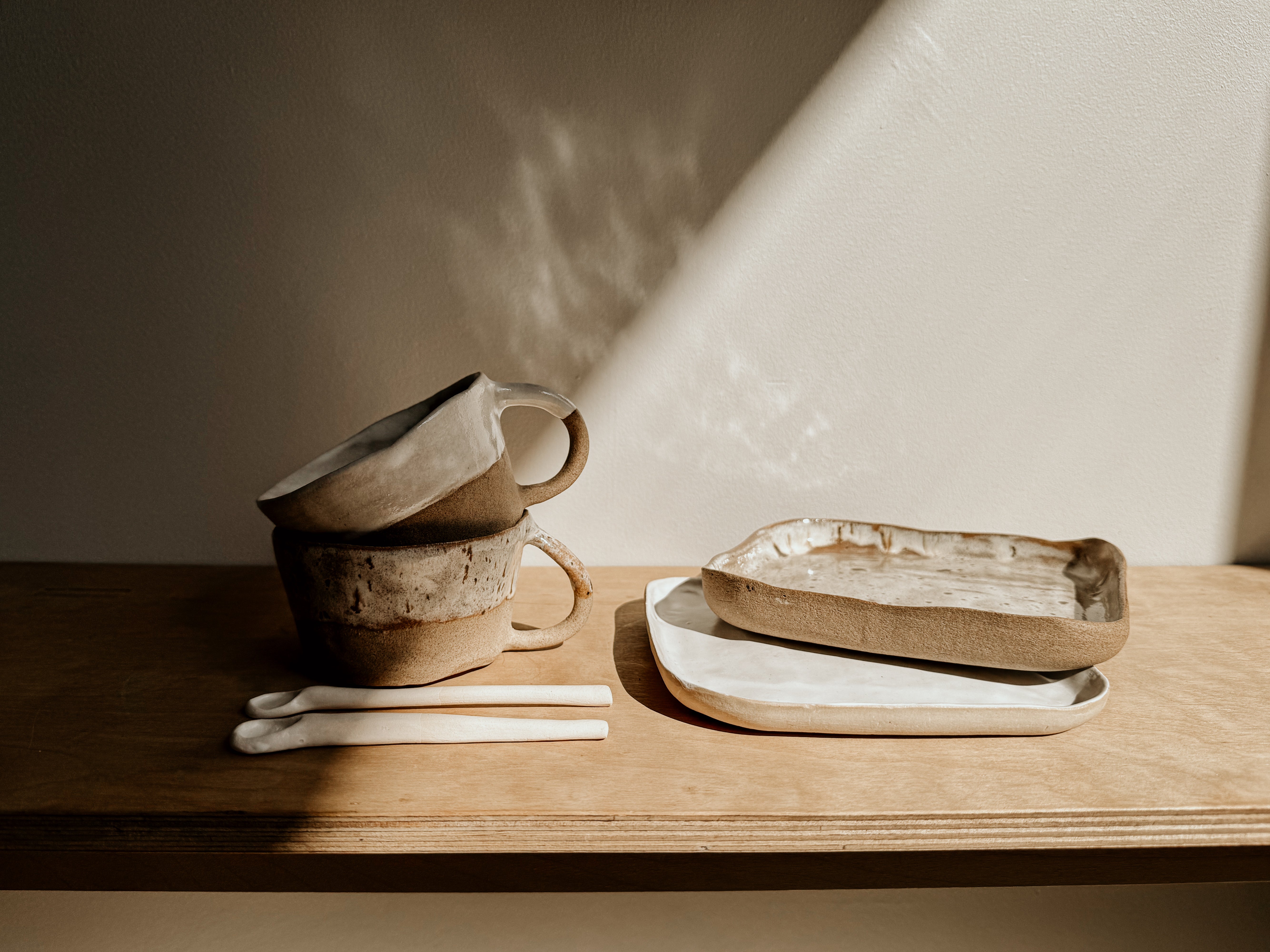 Skinny Handle Mug - Half Dip Speckled | Cream - Shop Adele Catherine 