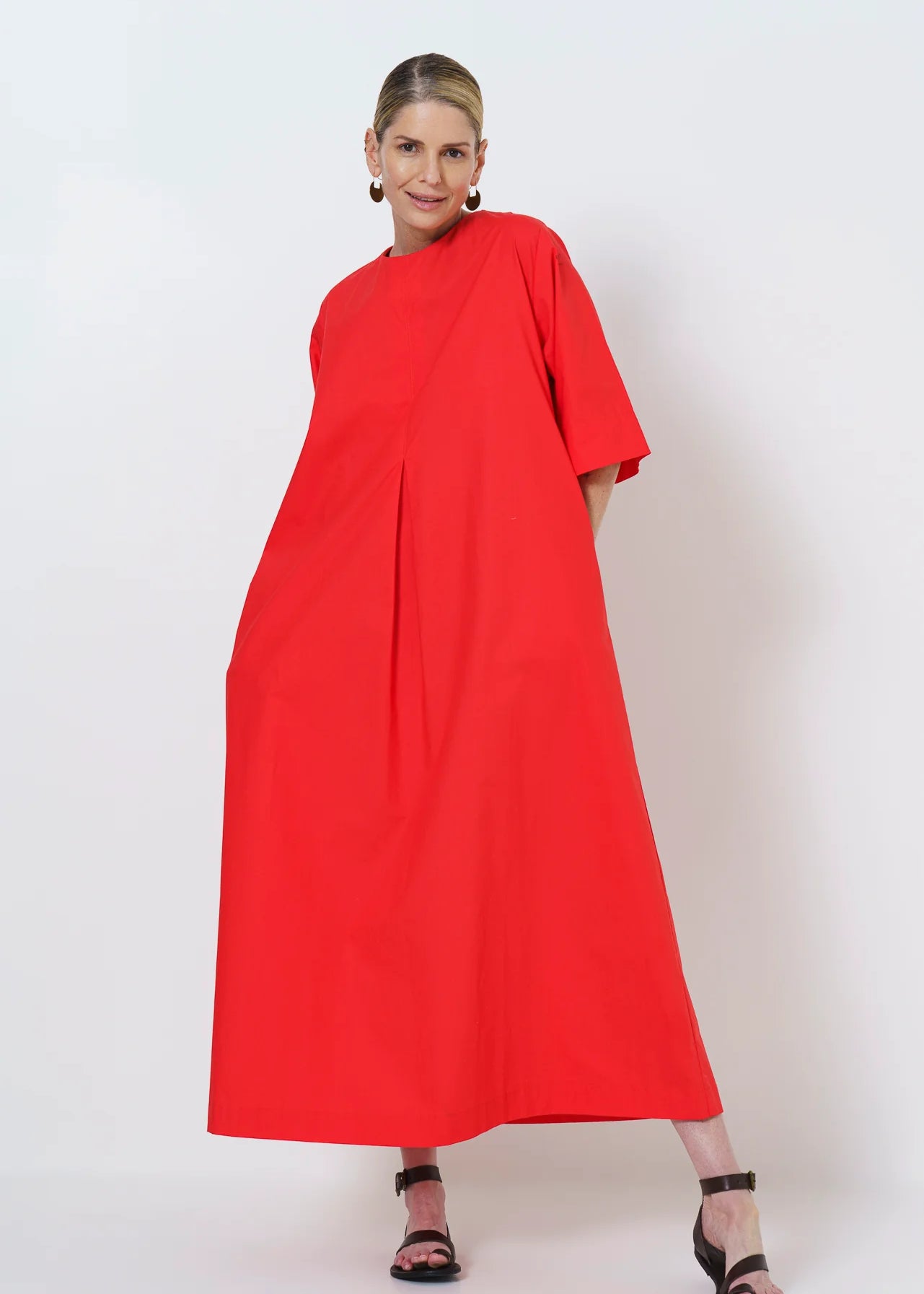 Rene Trapeze Dress | Melon Red - Shop Adele Catherine 