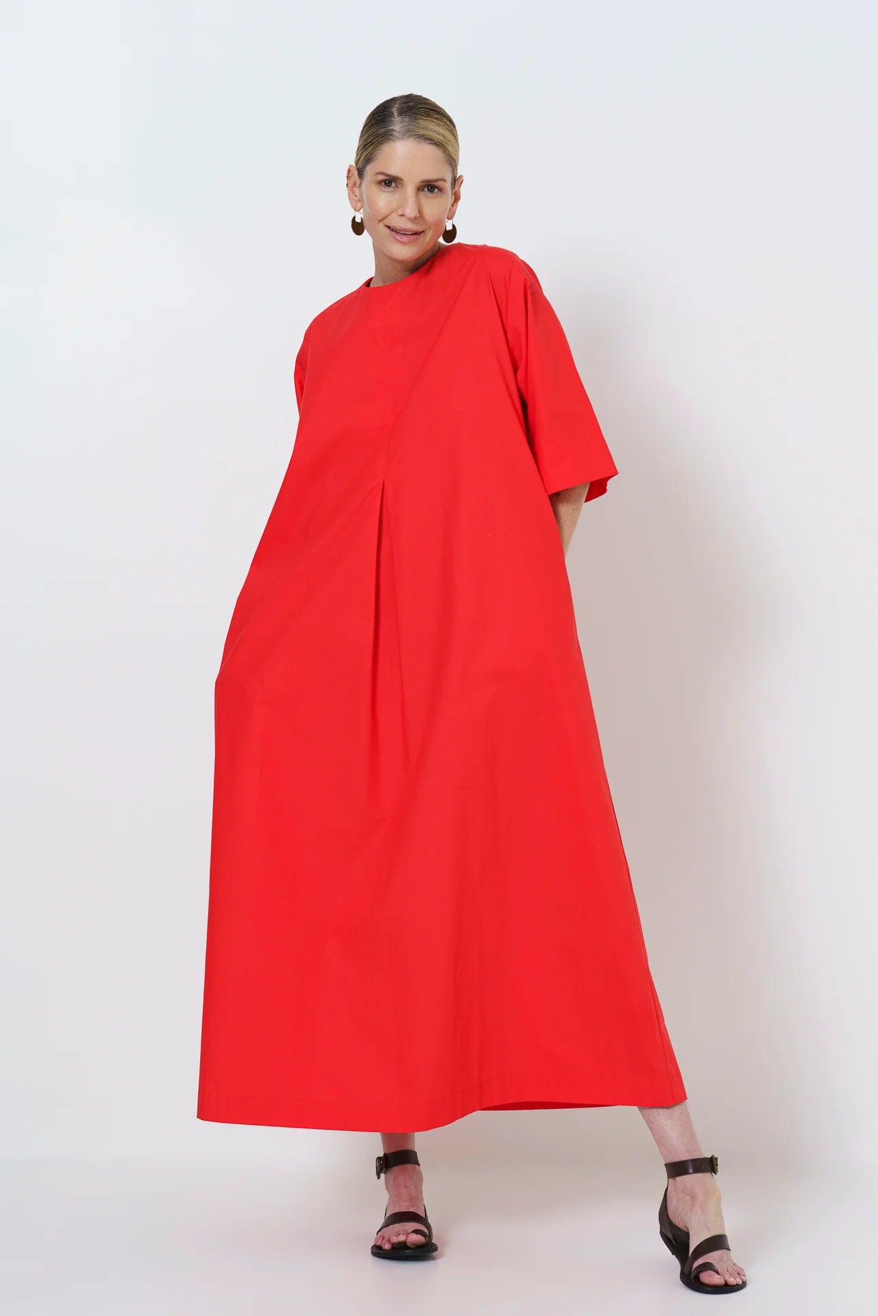 Rene Trapeze Dress | Melon Red - Shop Adele Catherine 