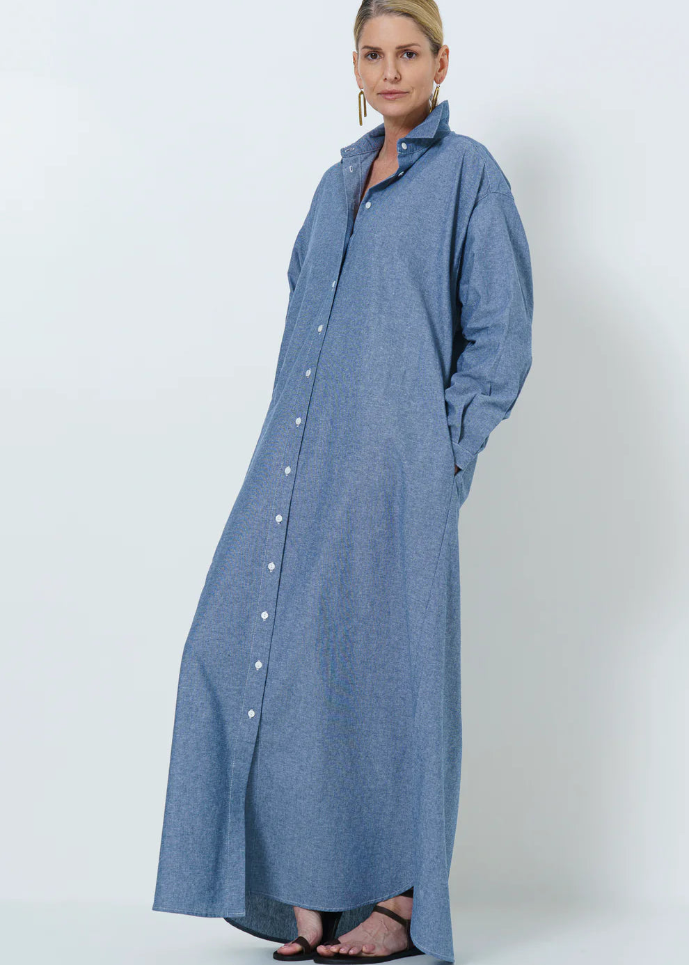 Juliette Long Shirt Dress | Chambray - Shop Adele Catherine 