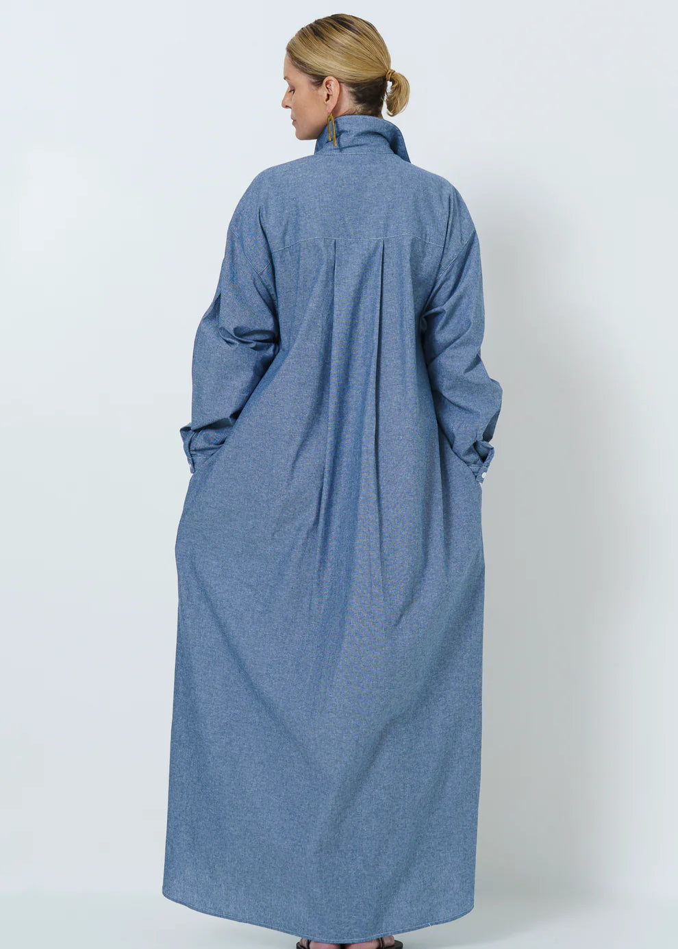 Juliette Long Shirt Dress | Chambray - Shop Adele Catherine 