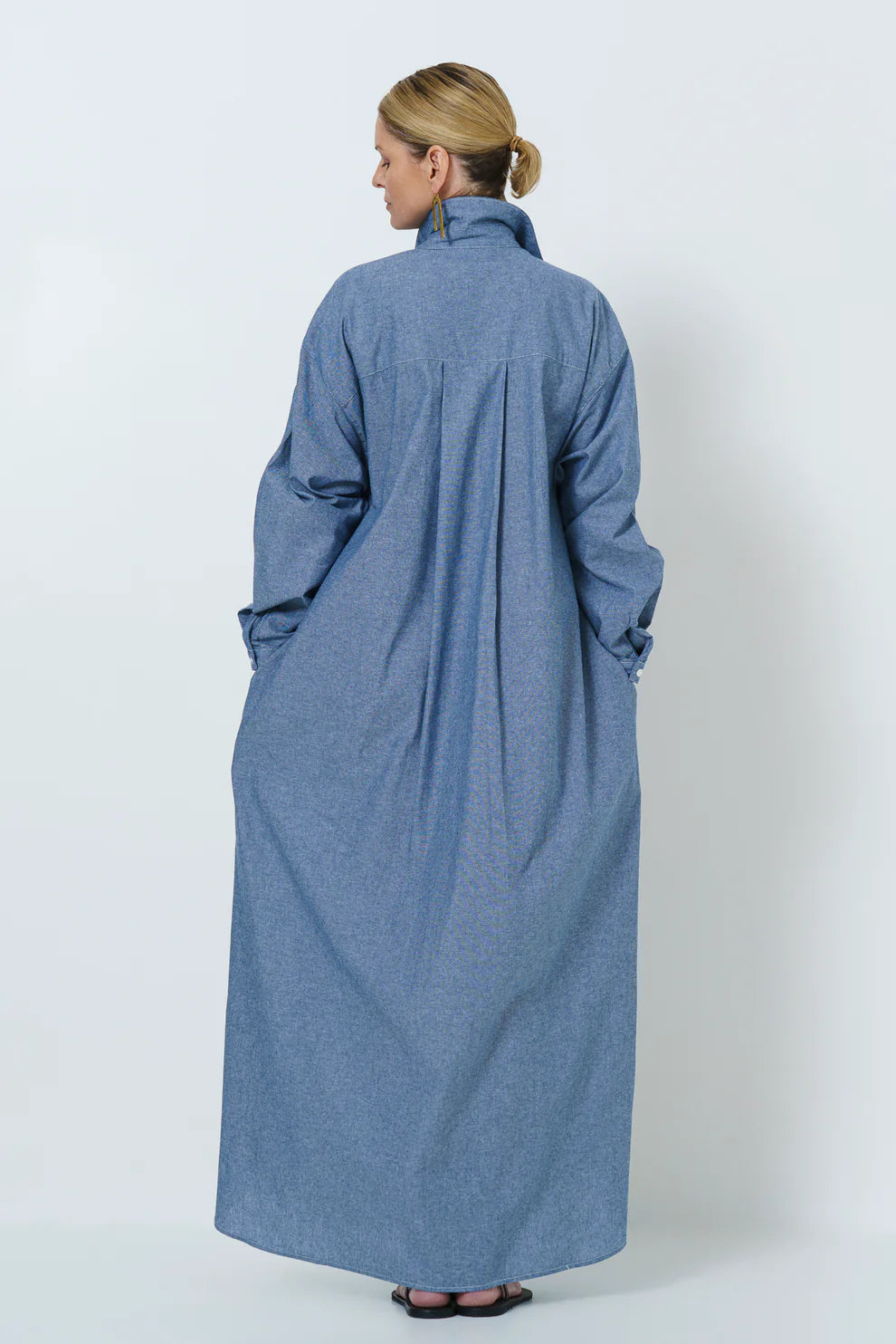 Juliette Long Shirt Dress | Chambray - Shop Adele Catherine 