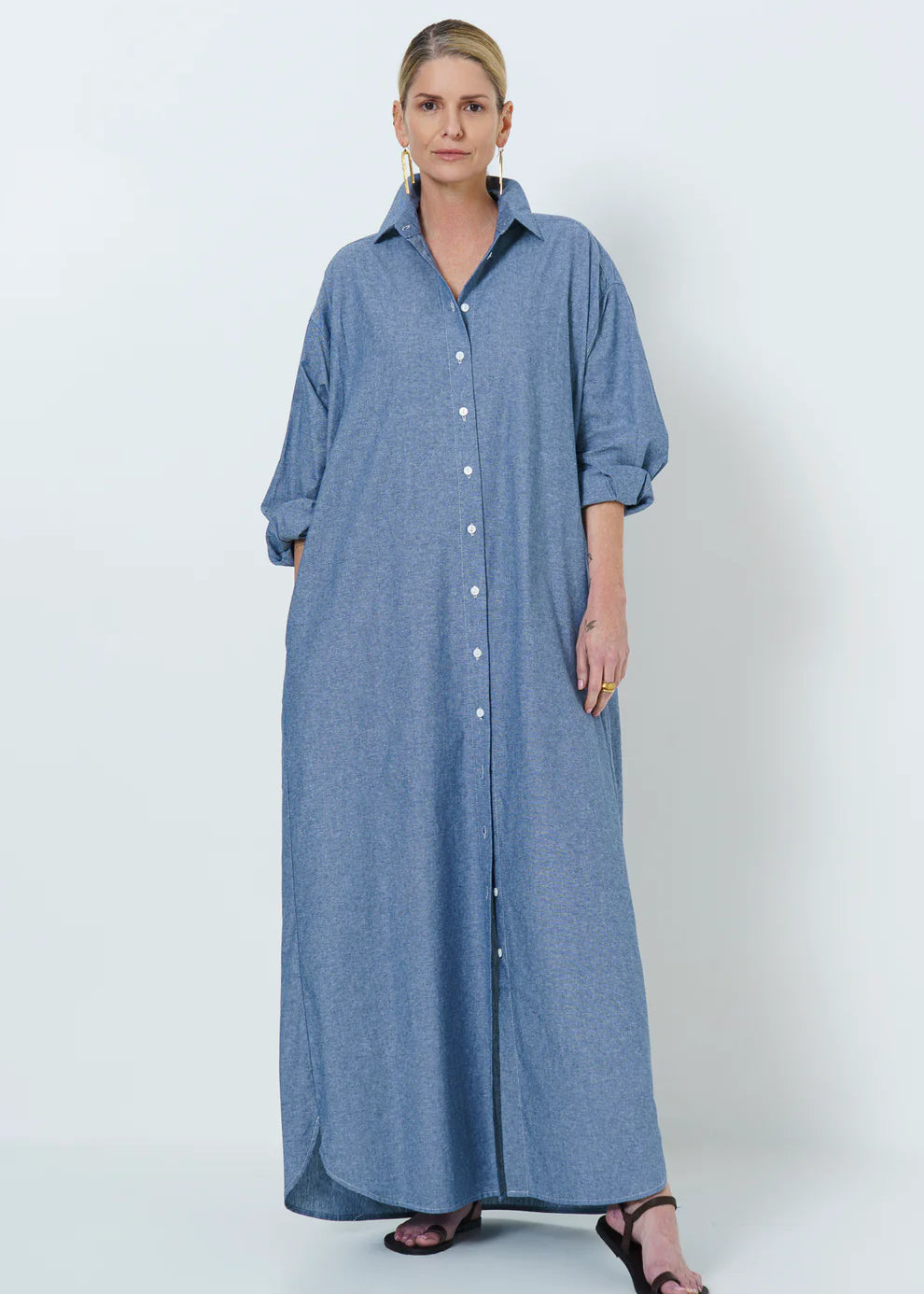Juliette Long Shirt Dress | Chambray - Shop Adele Catherine 