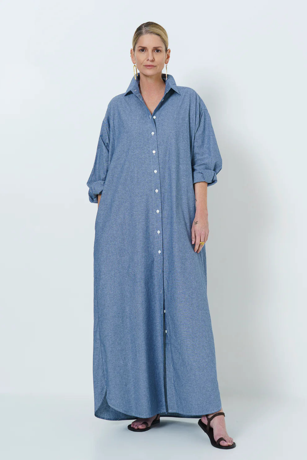 Juliette Long Shirt Dress | Chambray - Shop Adele Catherine 