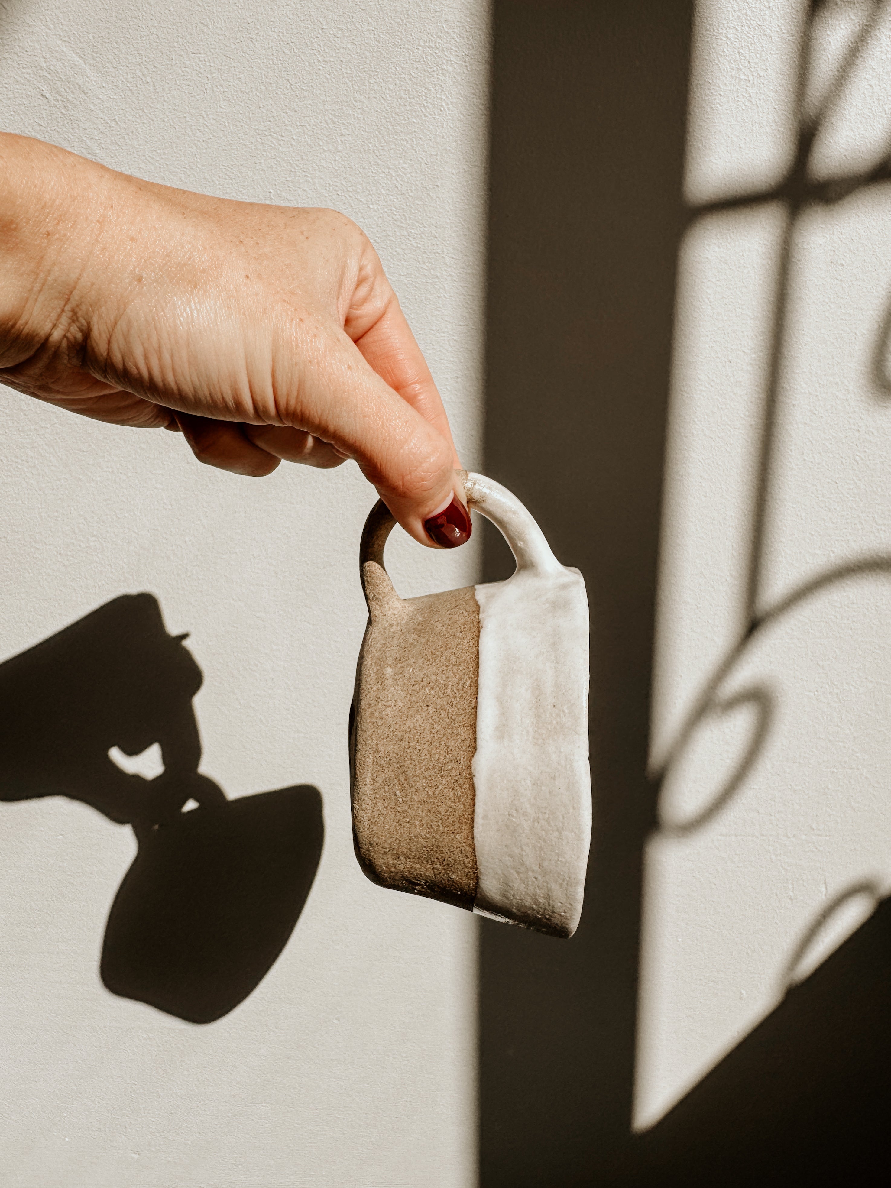 Skinny Handle Mug-Half Dip | White & Sand - Shop Adele Catherine 
