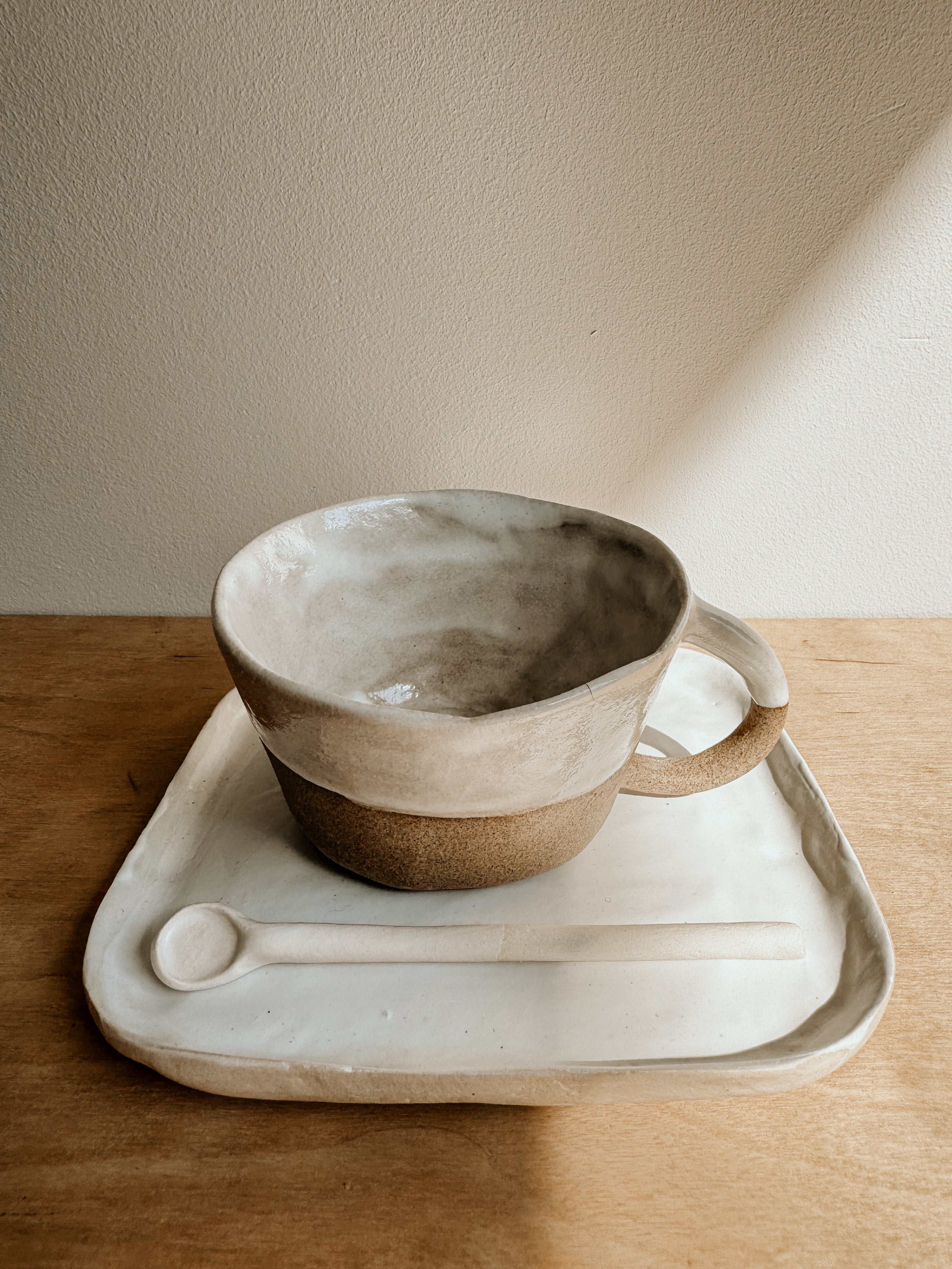 Skinny Handle Mug-Half Dip | White & Sand - Shop Adele Catherine 