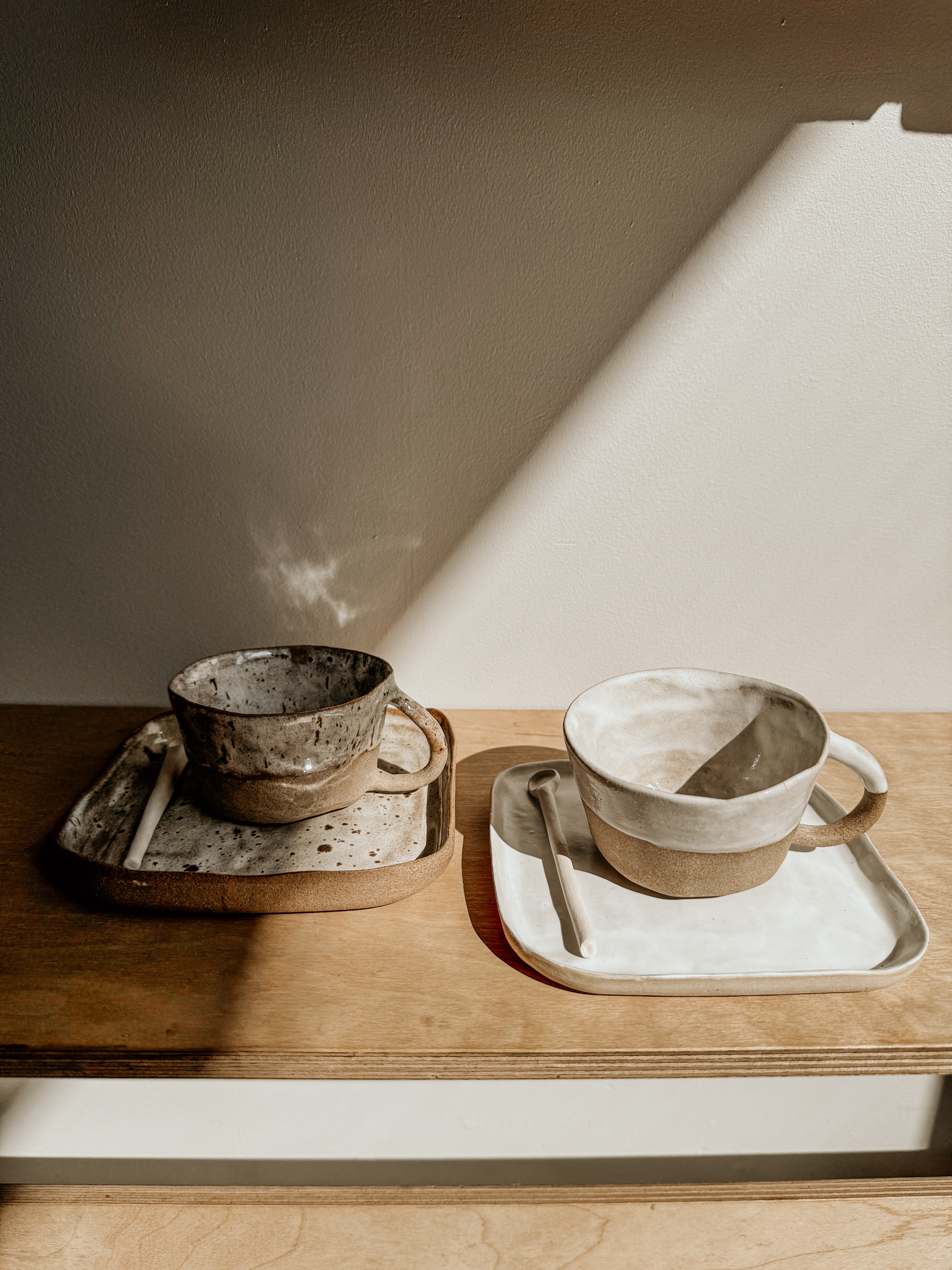 Skinny Handle Mug-Half Dip | White & Sand - Shop Adele Catherine 