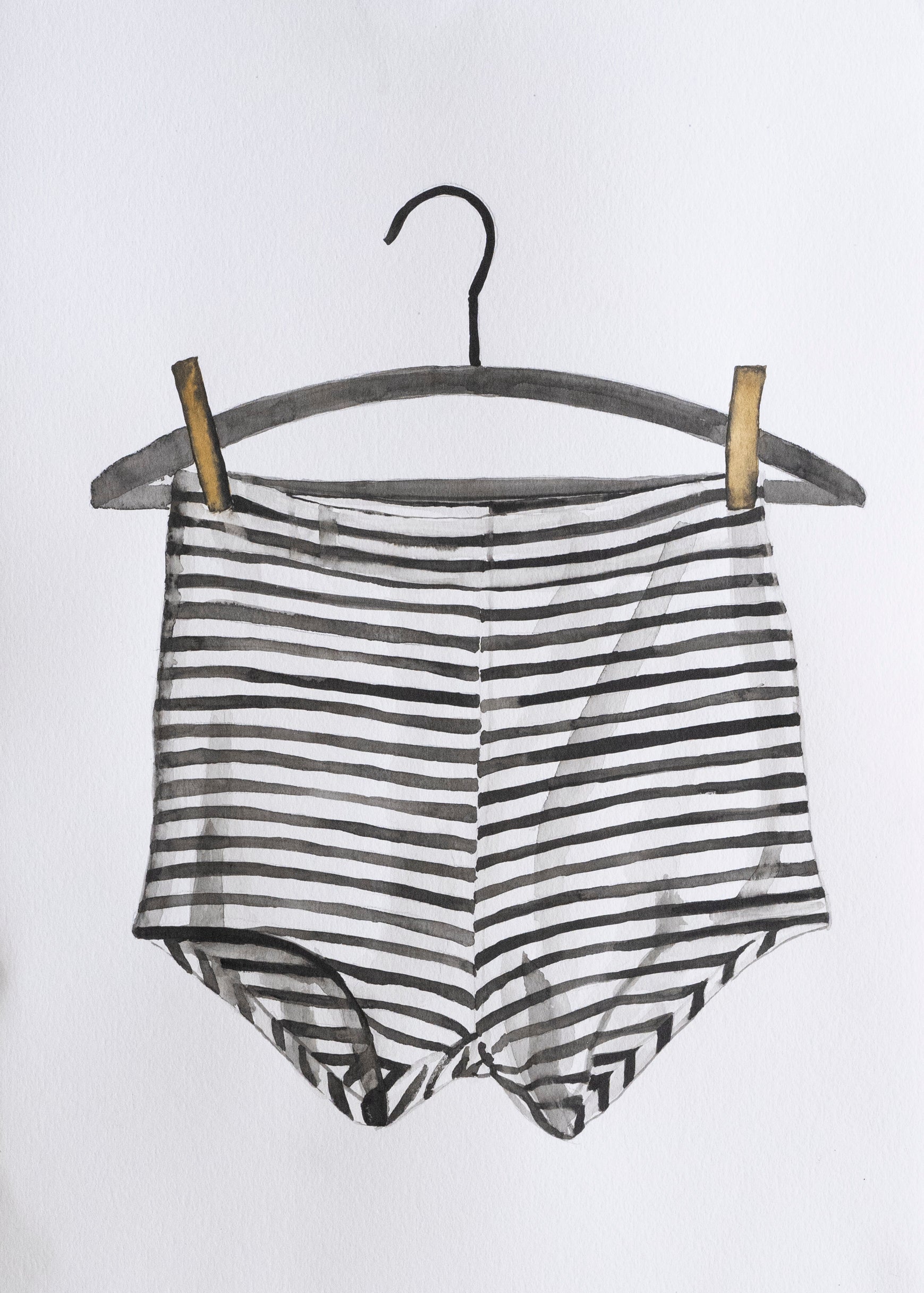 A black and white striped Brooks on the Line artwork by Adele Schmitz, featuring abstract line art on a white background.