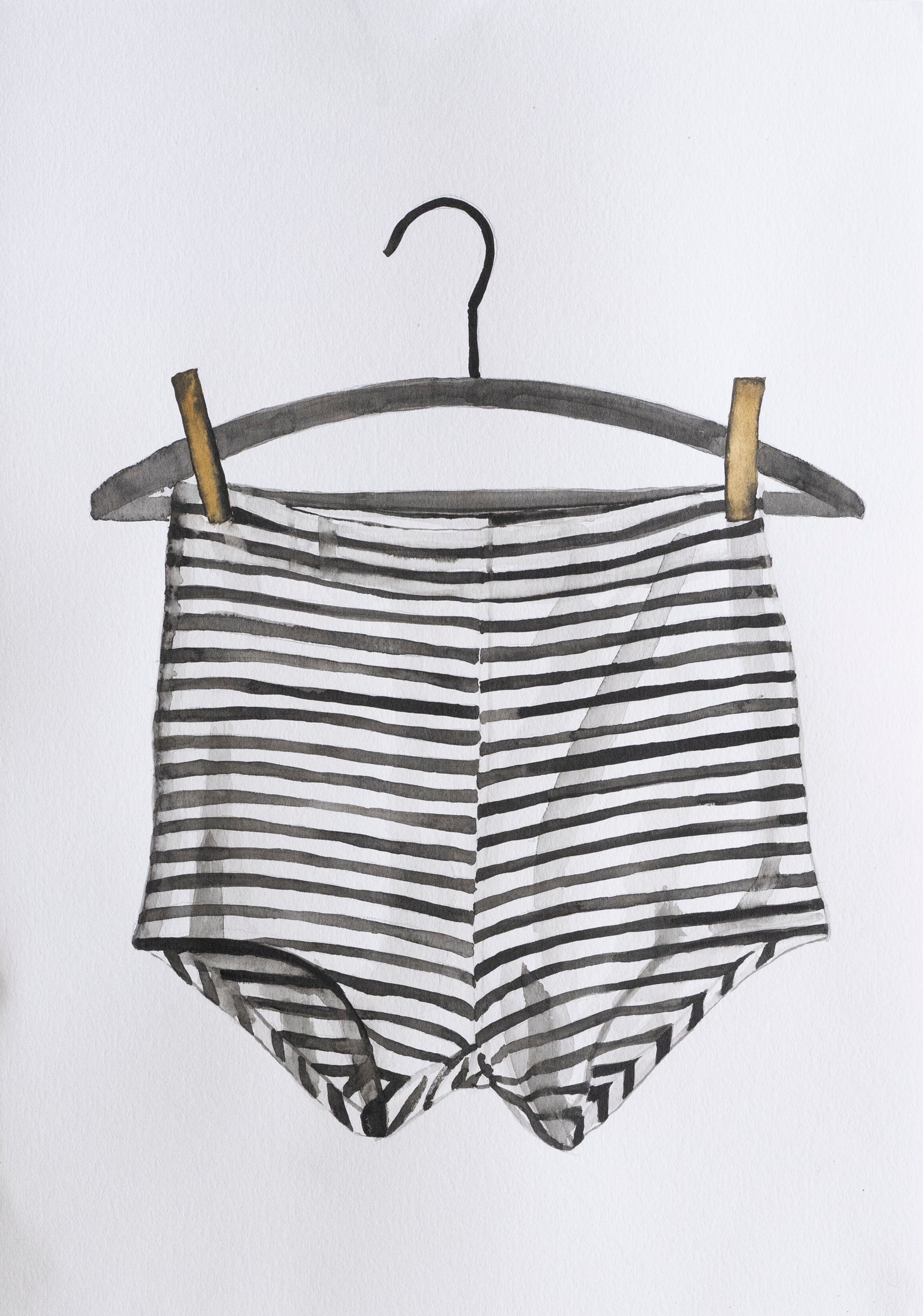 A black and white striped Brooks on the Line artwork by Adele Schmitz, featuring abstract line art on a white background.