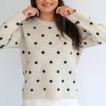 Grey polka knit jersey by Coco & Salt featuring a cozy, soft fabric with a classic polka dot pattern on a stylish jersey top.