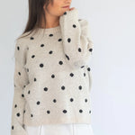 Grey polka knit jersey by Coco & Salt featuring a cozy, lightweight fabric with a comfortable fit.
