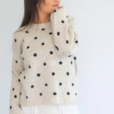 Grey polka knit jersey by Coco & Salt featuring a cozy, lightweight fabric with a comfortable fit.