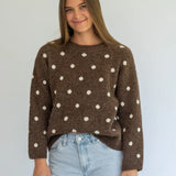 Polka Knit Jersey in Choc by Coco & Salt, showing the cozy knit fabric and stylish polka dot pattern.