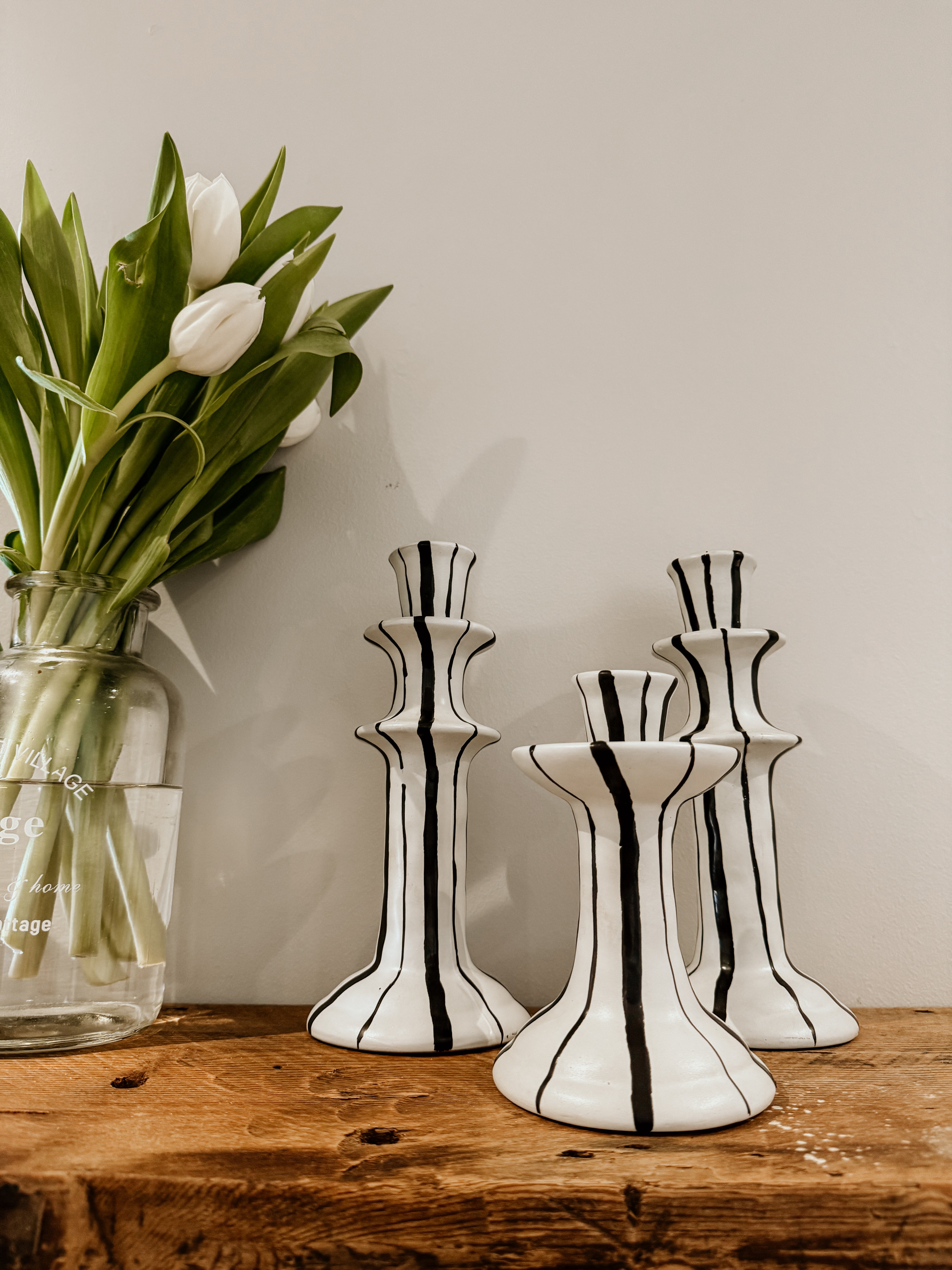 Candle Holder Tall | Black & White Glaze - Shop Adele Catherine 