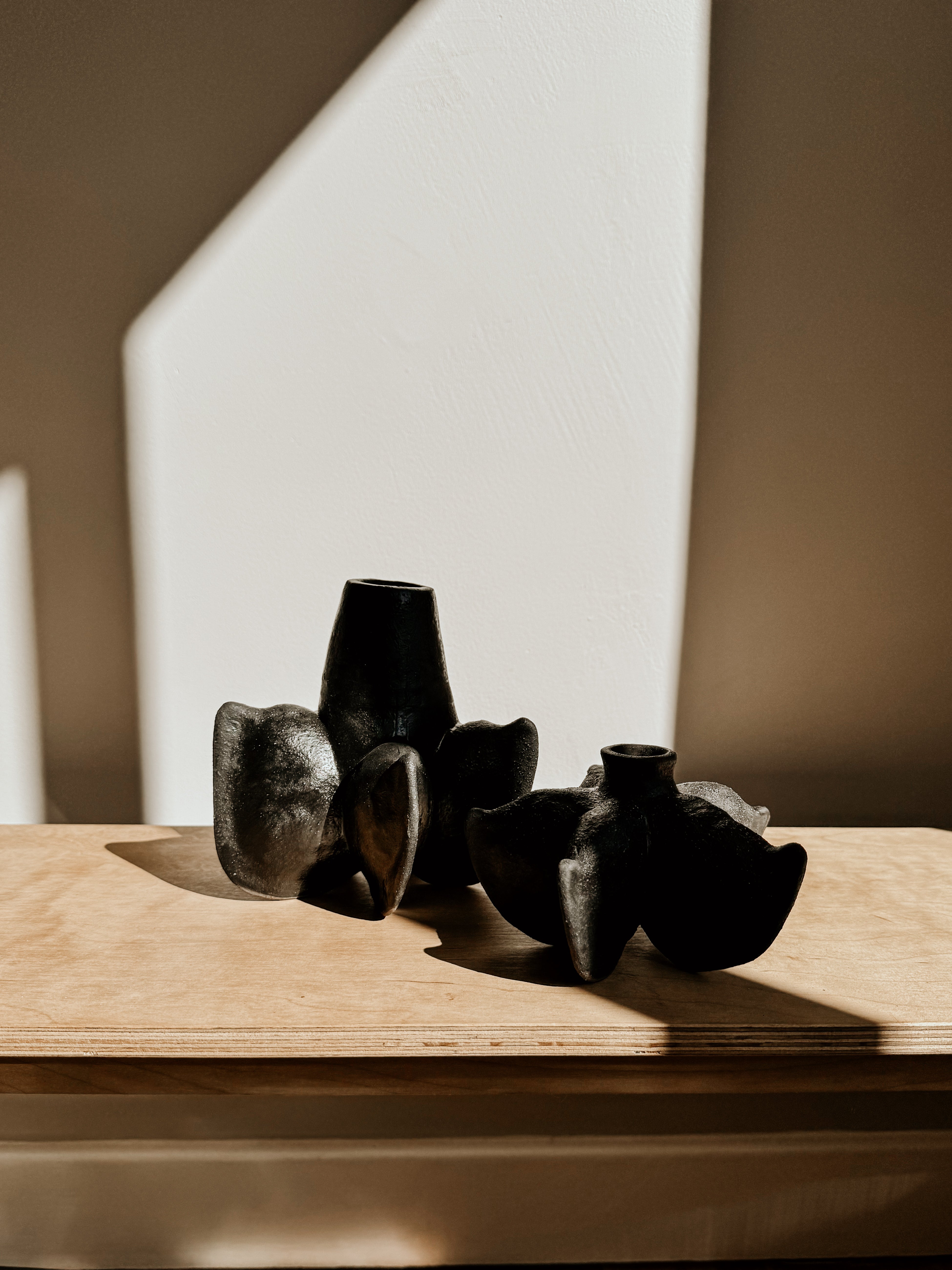 Black Anise Vessel by Delphine, a stylish ceramic container with a sleek, modern design on a plain background.