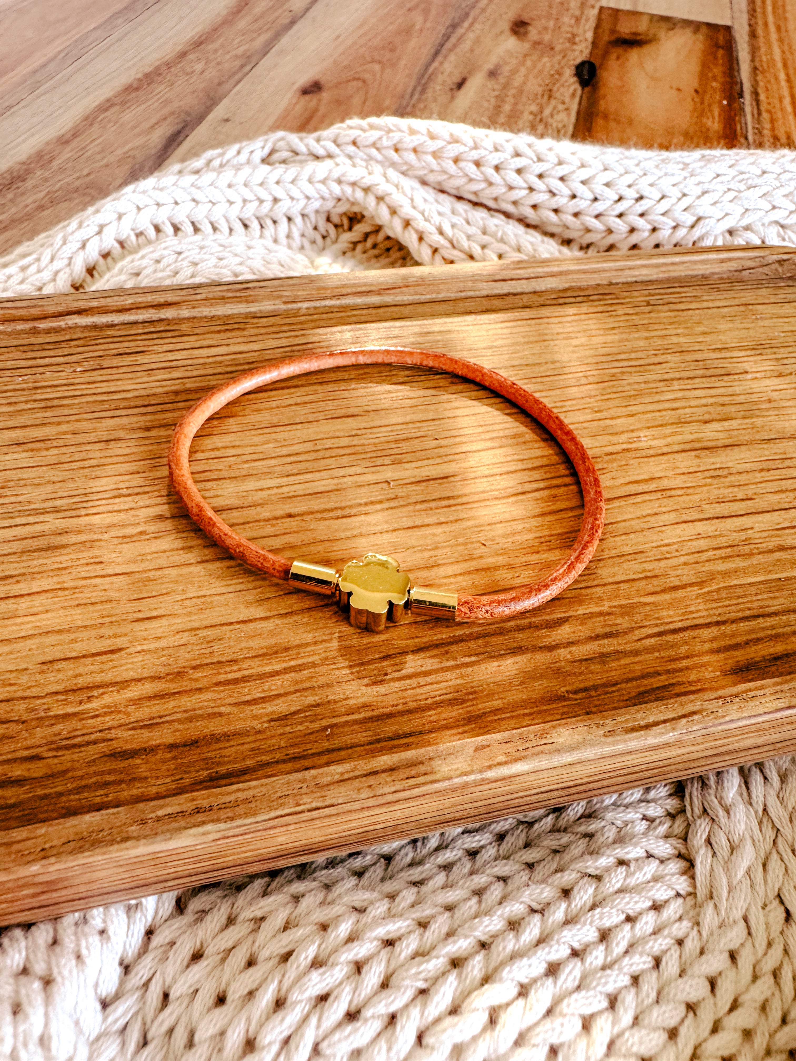 The Freya Leather Bracelet | Gold & Natural - Shop Adele Catherine 