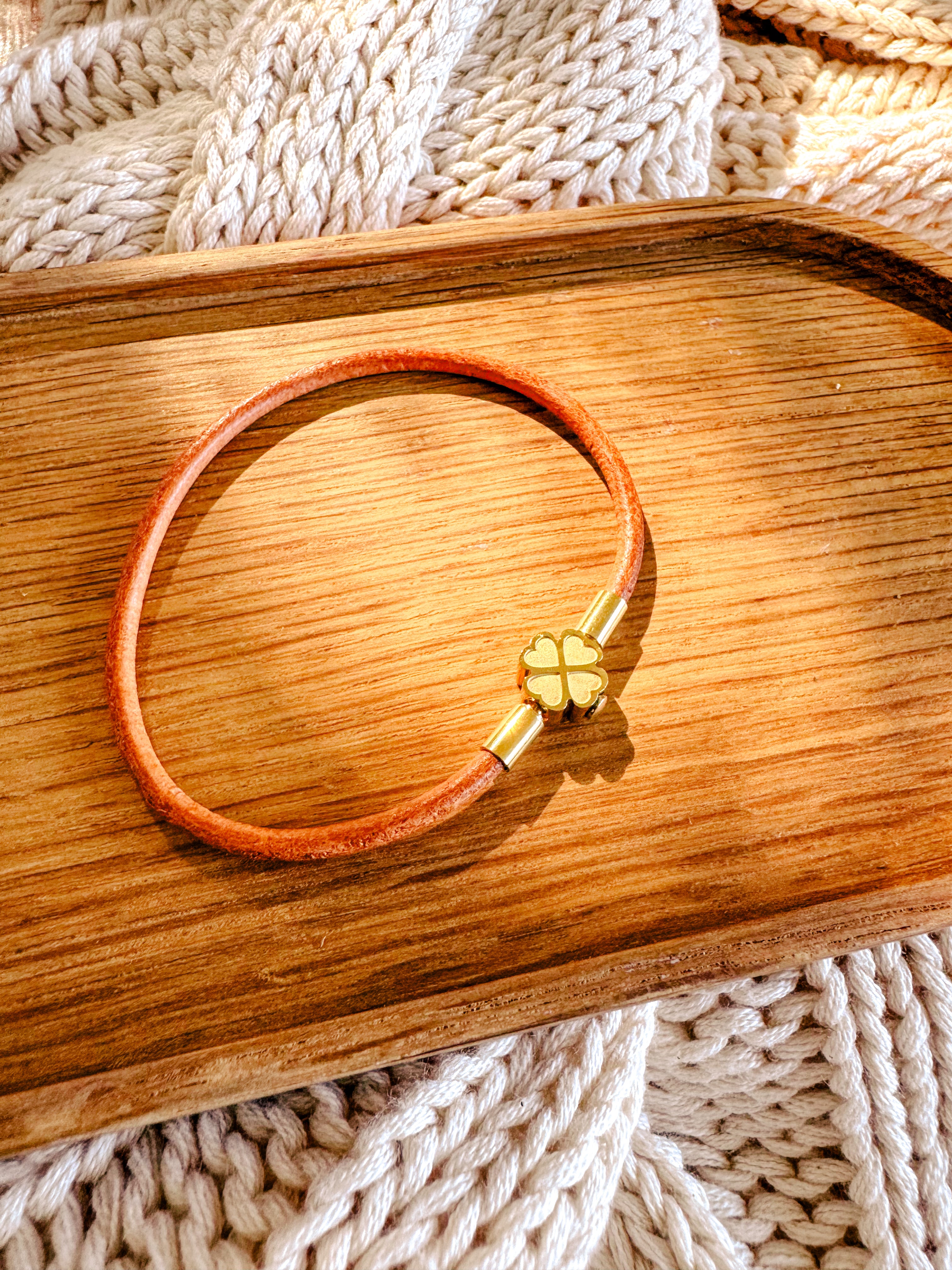 The Freya Leather Bracelet | Gold & Natural - Shop Adele Catherine 