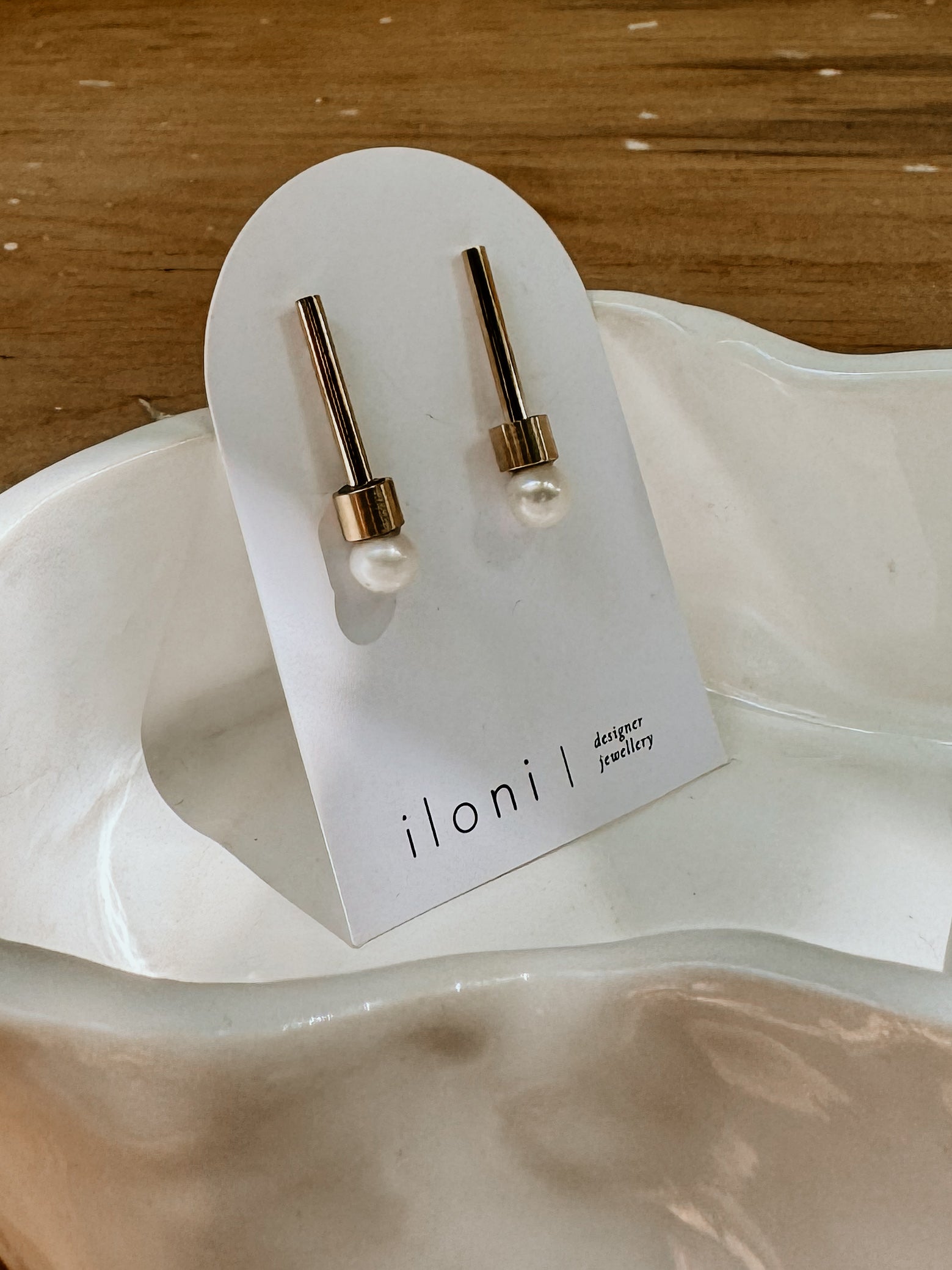 Short Slim Moonbeam Earring | Brass - Shop Adele Catherine 