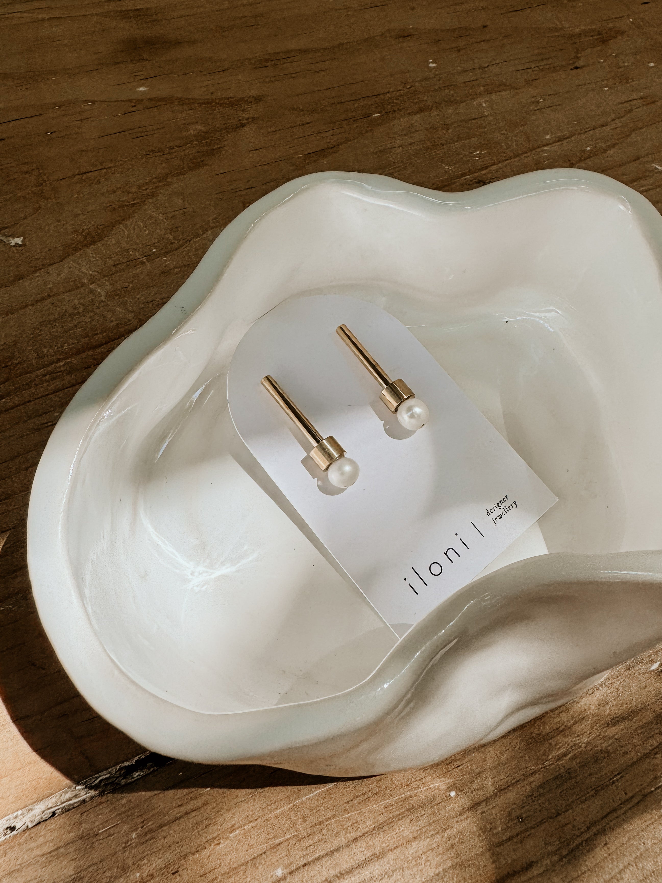 Short Slim Moonbeam Earring | Brass - Shop Adele Catherine 
