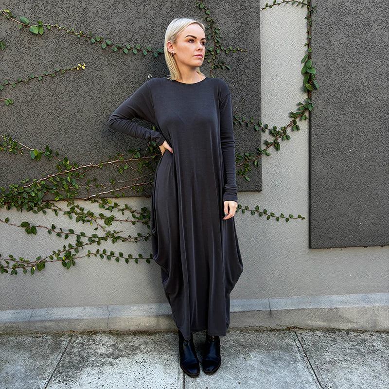 Drape Dress | Grey - Shop Adele Catherine 