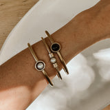 Gold Circle & Gem Bangle | Black
