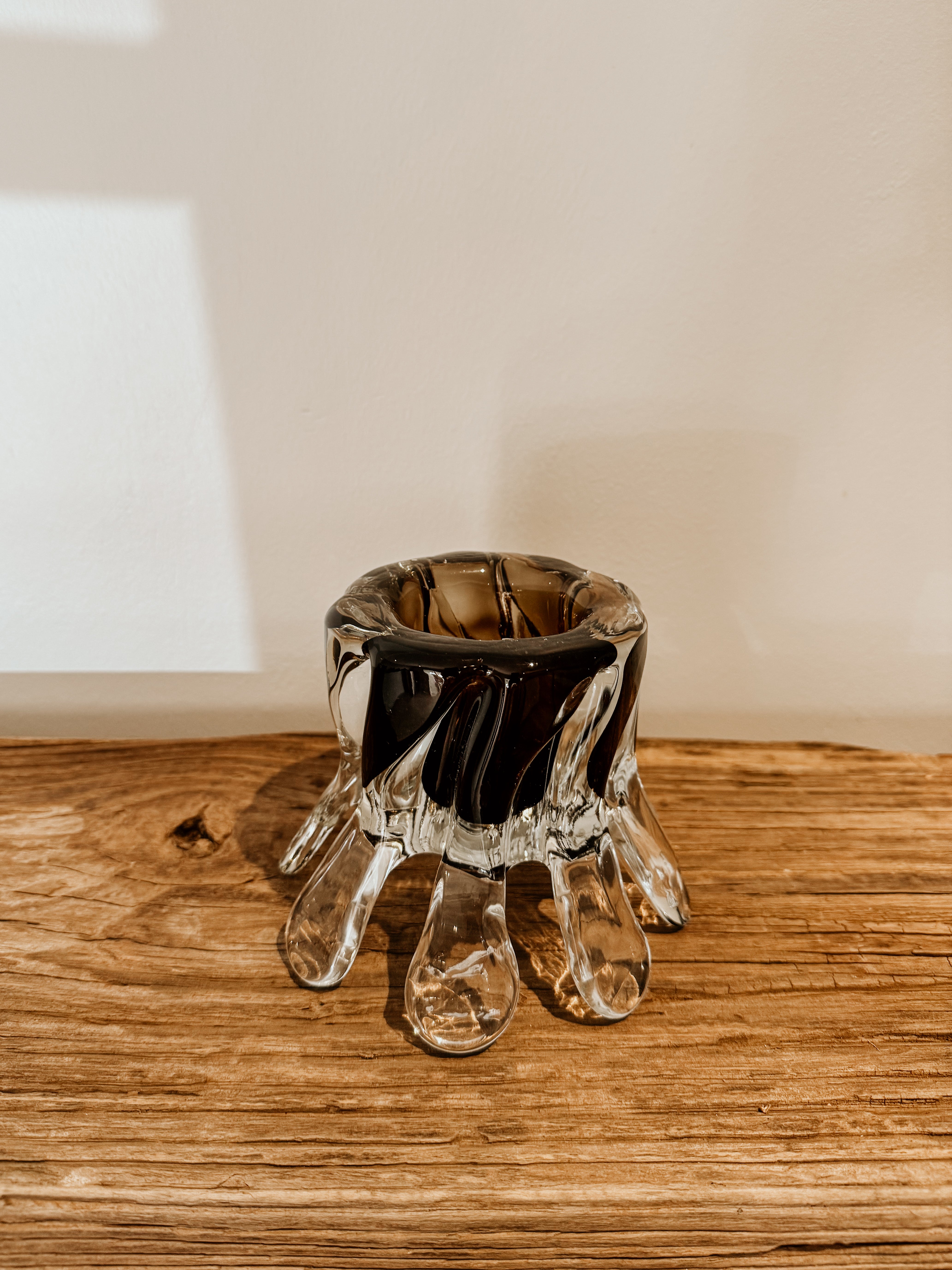 Glass T-Light On Feet | Brown - Shop Adele Catherine 