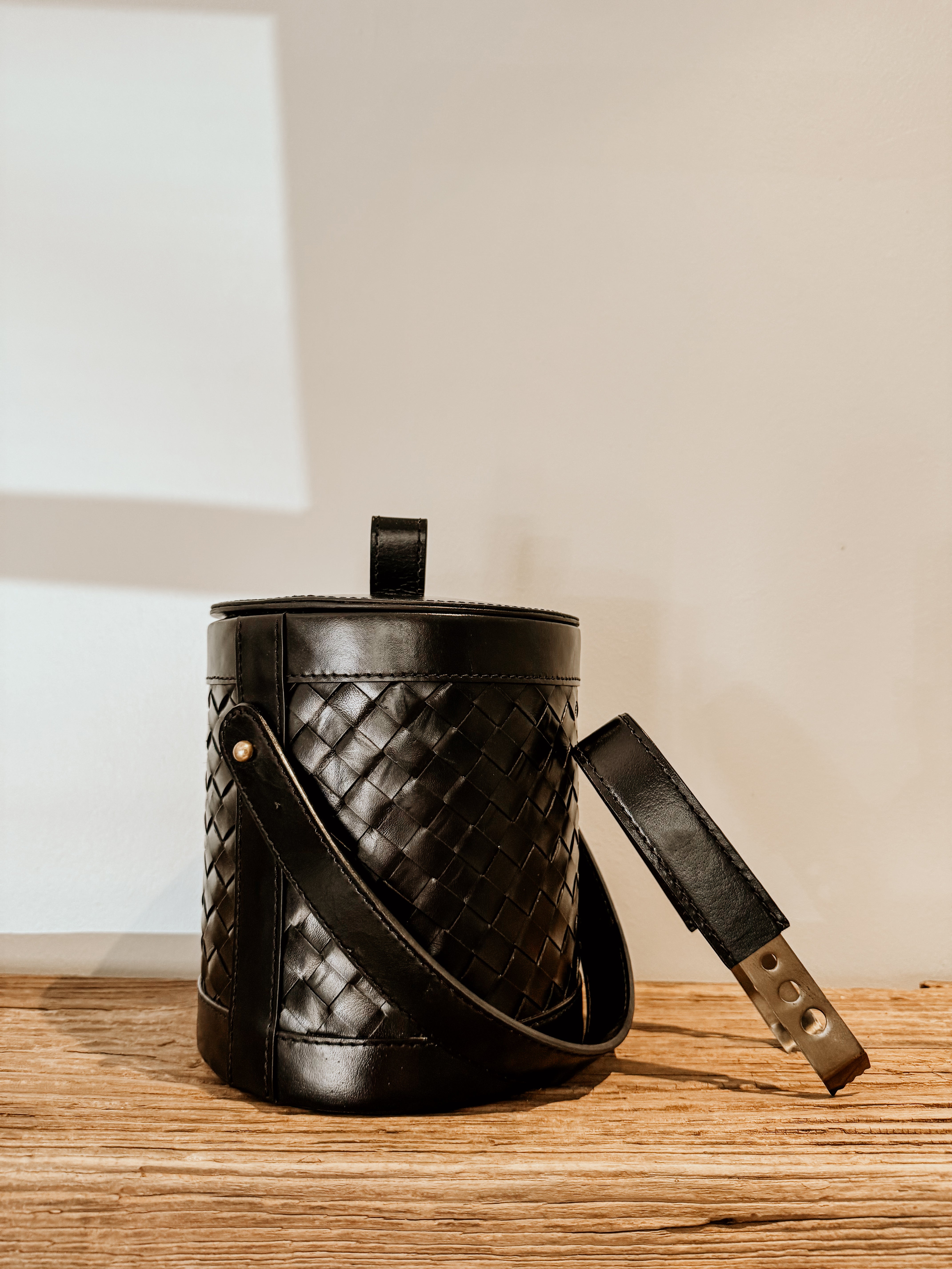 Ice Bucket Leather Plaited Black - Shop Adele Catherine 