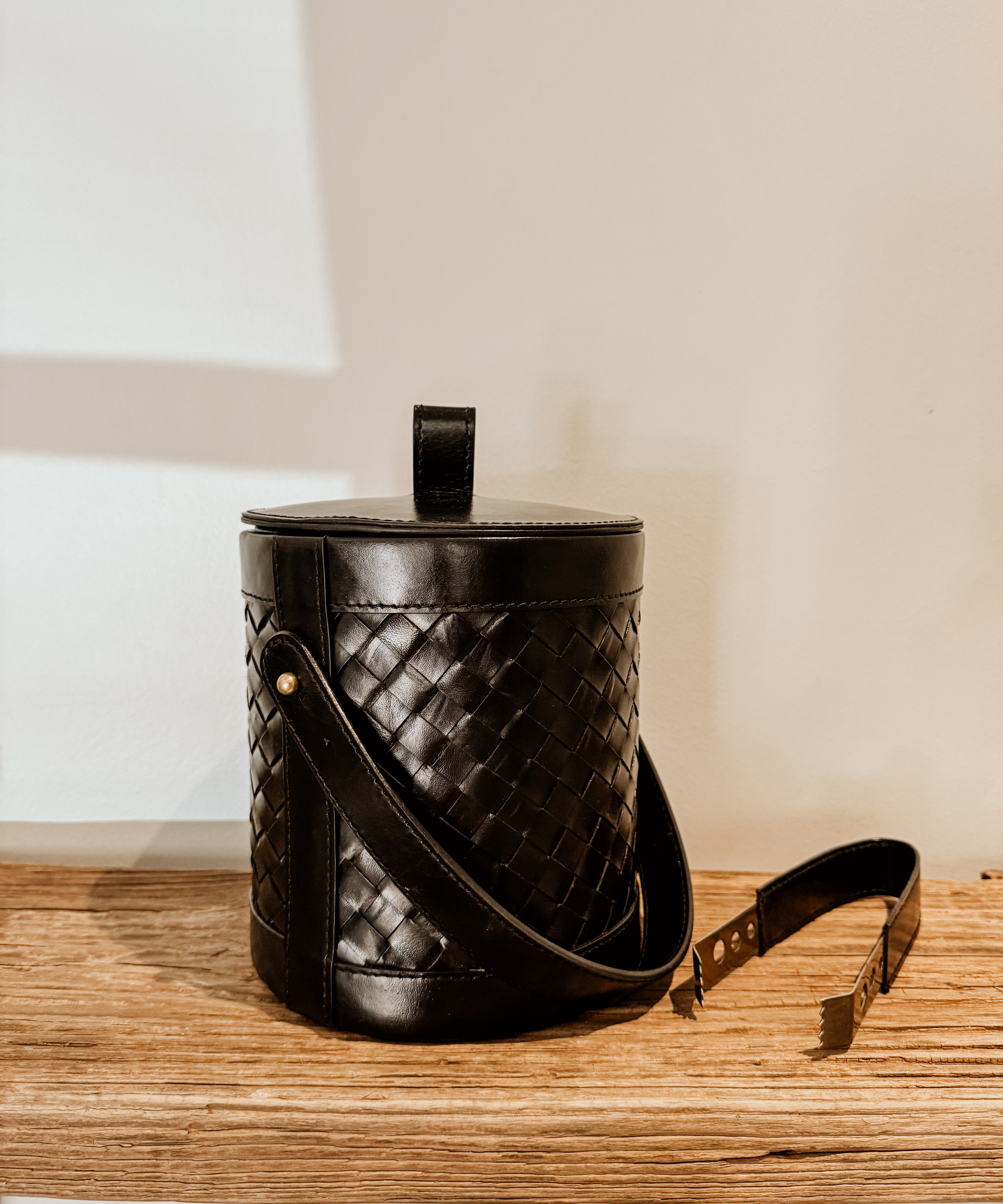 Ice Bucket Leather Plaited Black - Shop Adele Catherine 