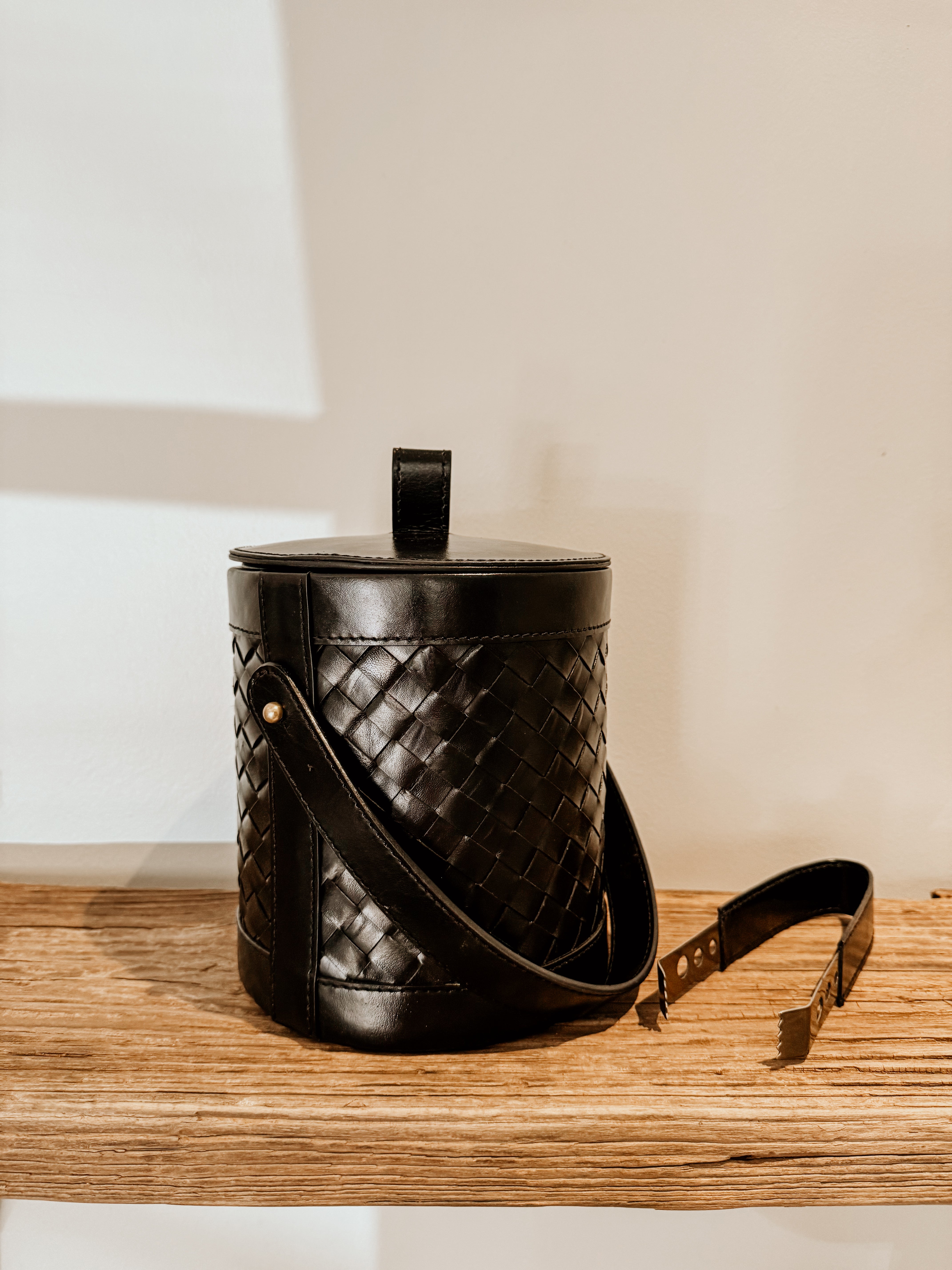 Ice Bucket Leather Plaited Black - Shop Adele Catherine 