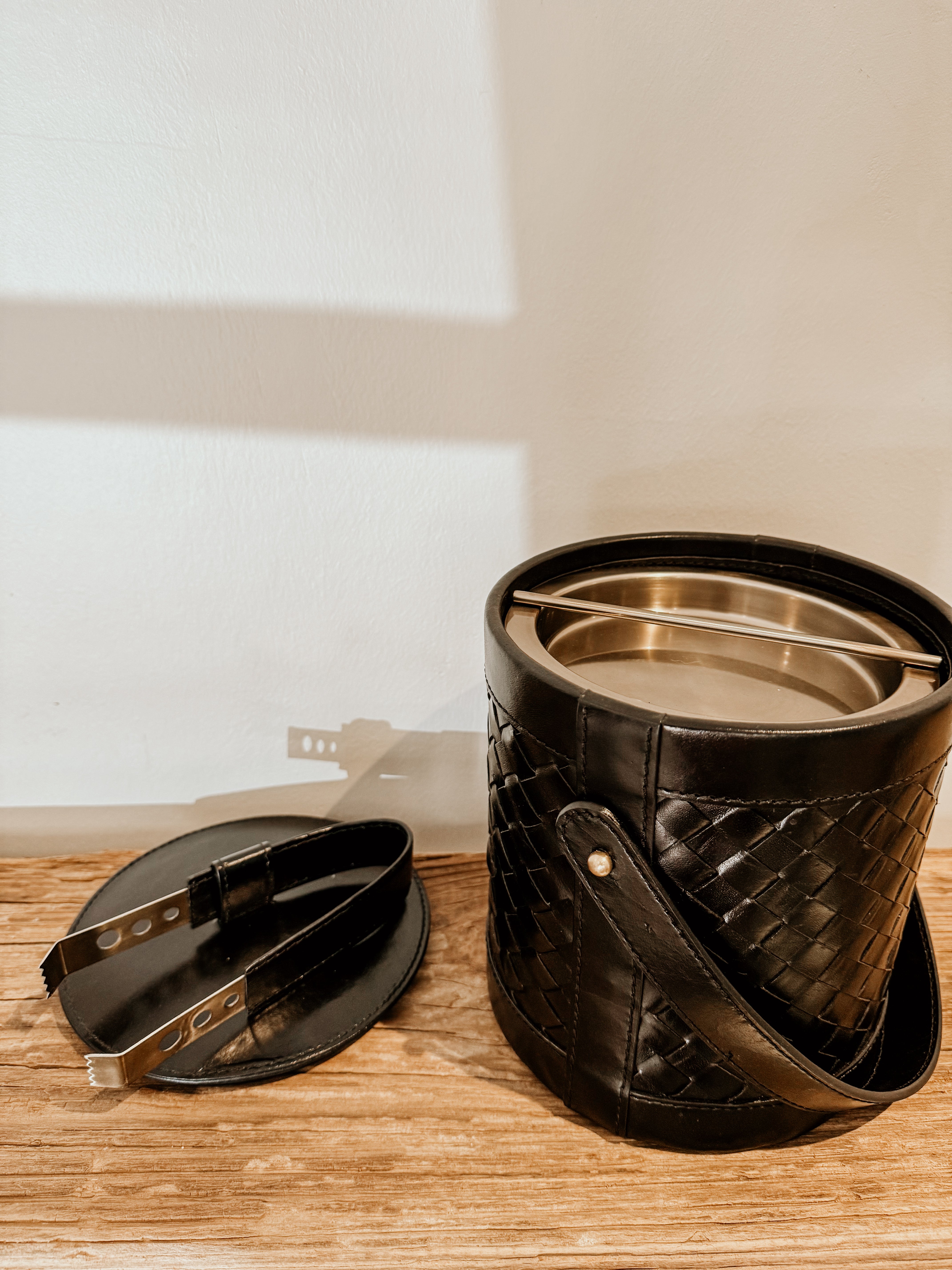 Ice Bucket Leather Plaited Black - Shop Adele Catherine 