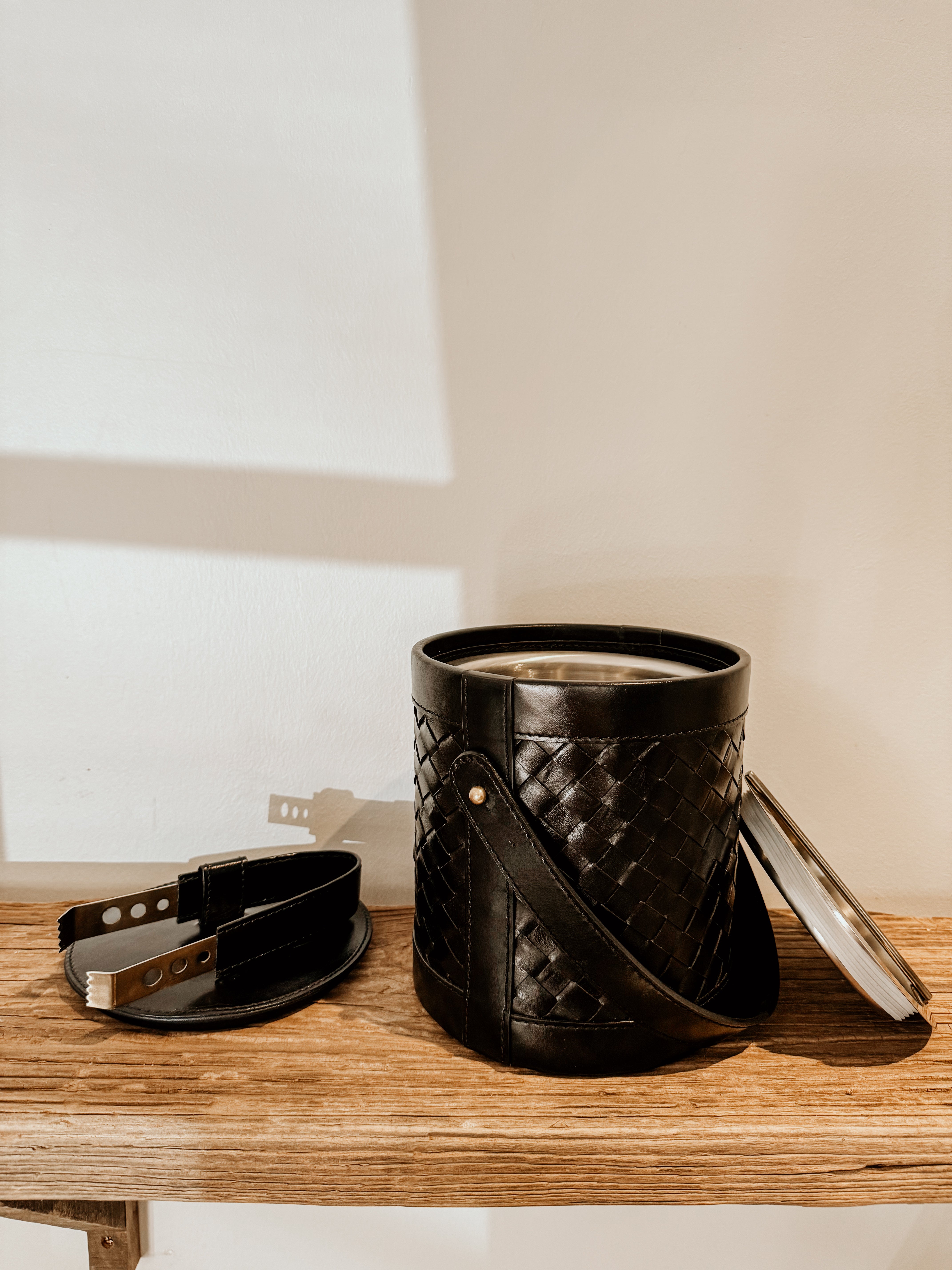 Ice Bucket Leather Plaited Black - Shop Adele Catherine 