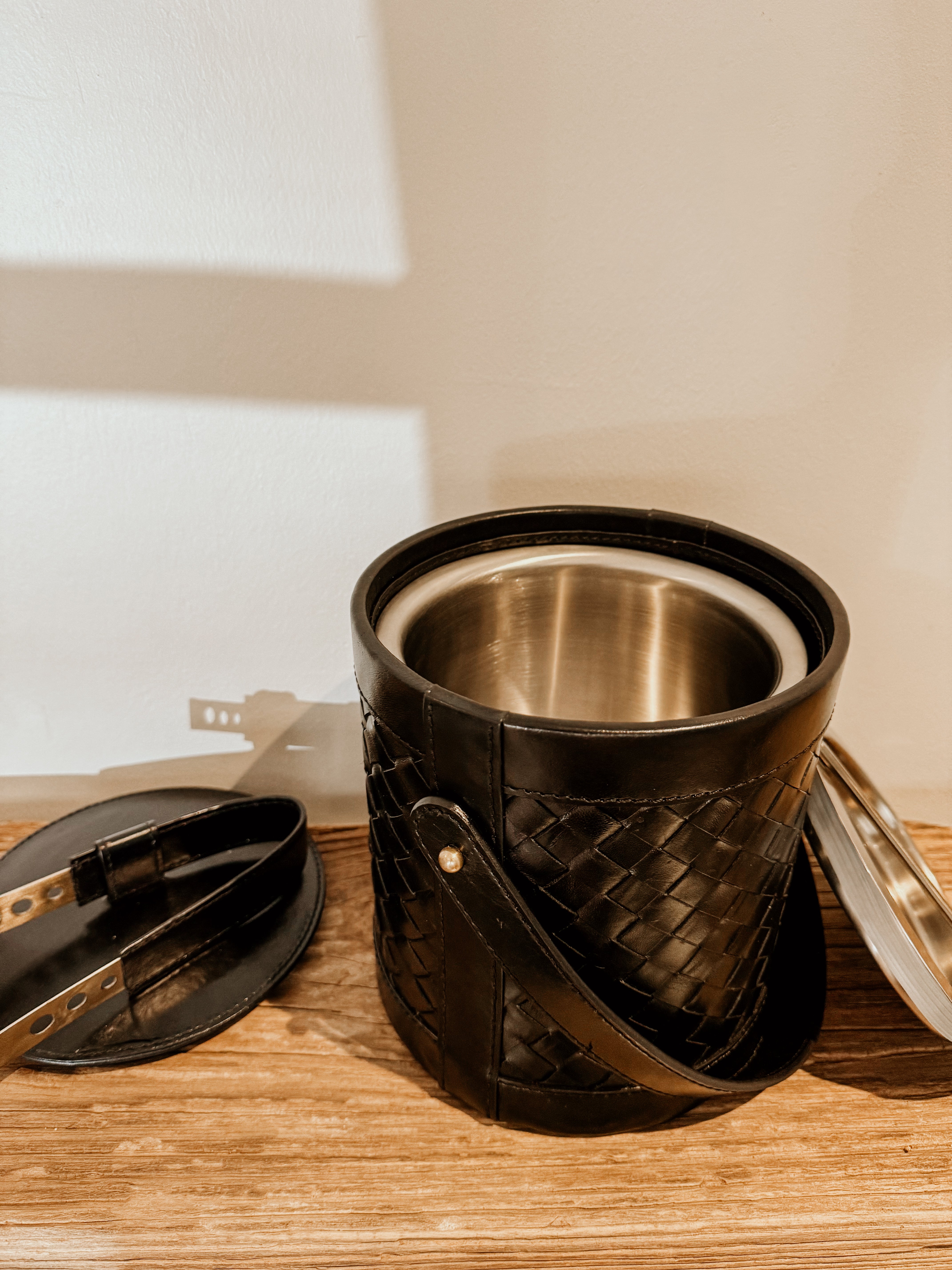 Ice Bucket Leather Plaited Black - Shop Adele Catherine 