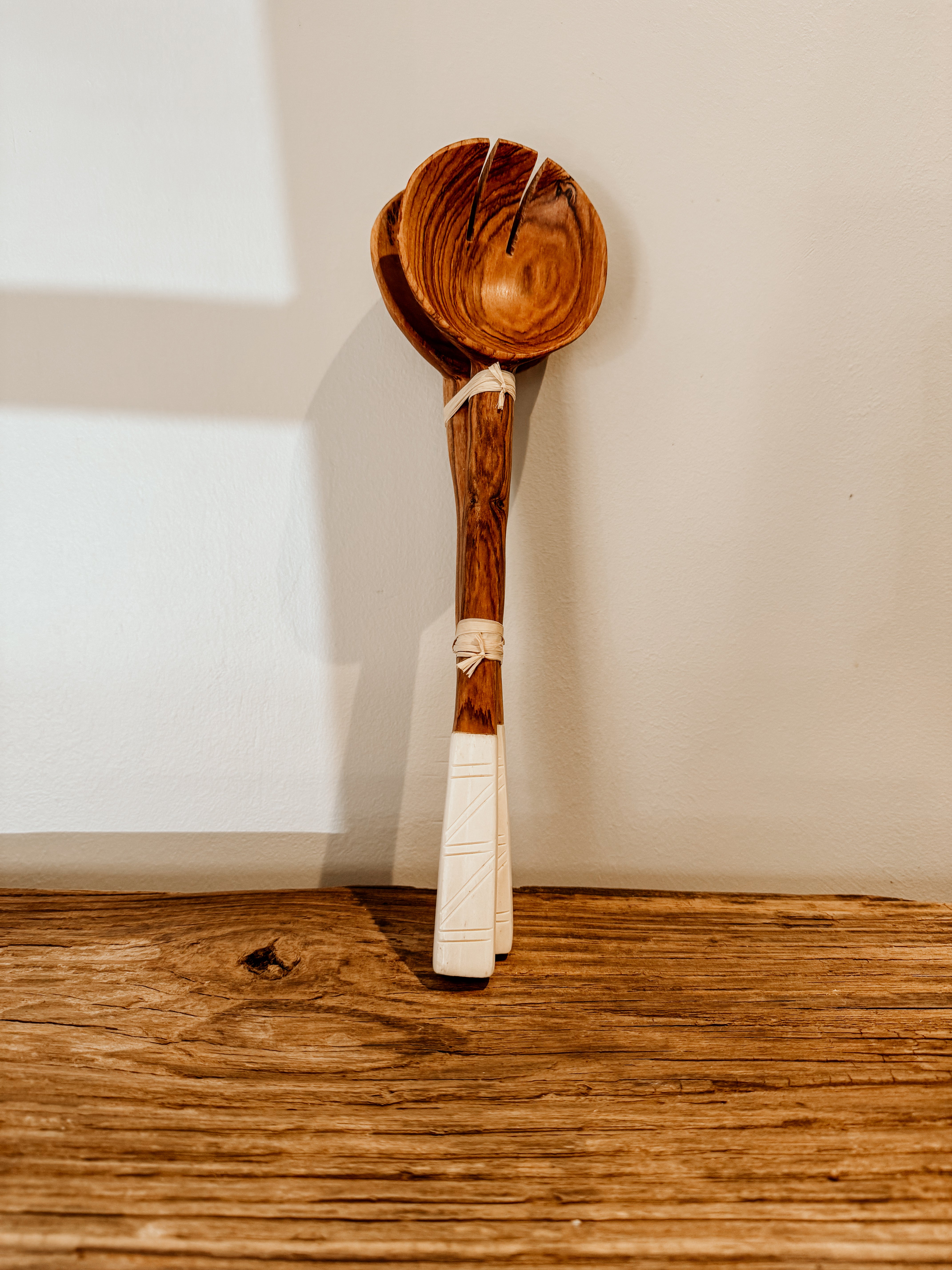 Squared Carved Bone Salad Sever | Natural & Ivory