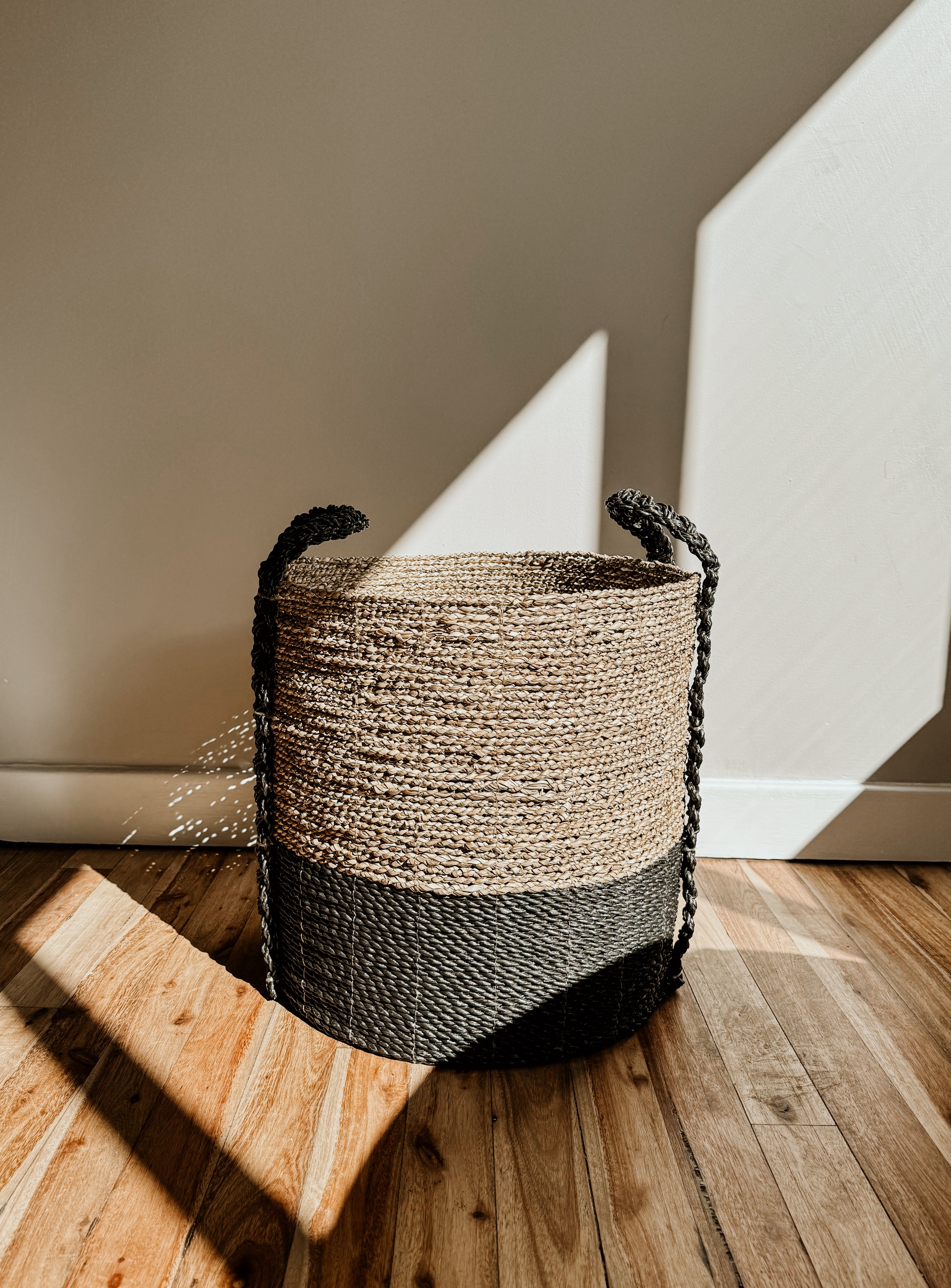 Half Stripe Basket | Black & Natural - Shop Adele Catherine 