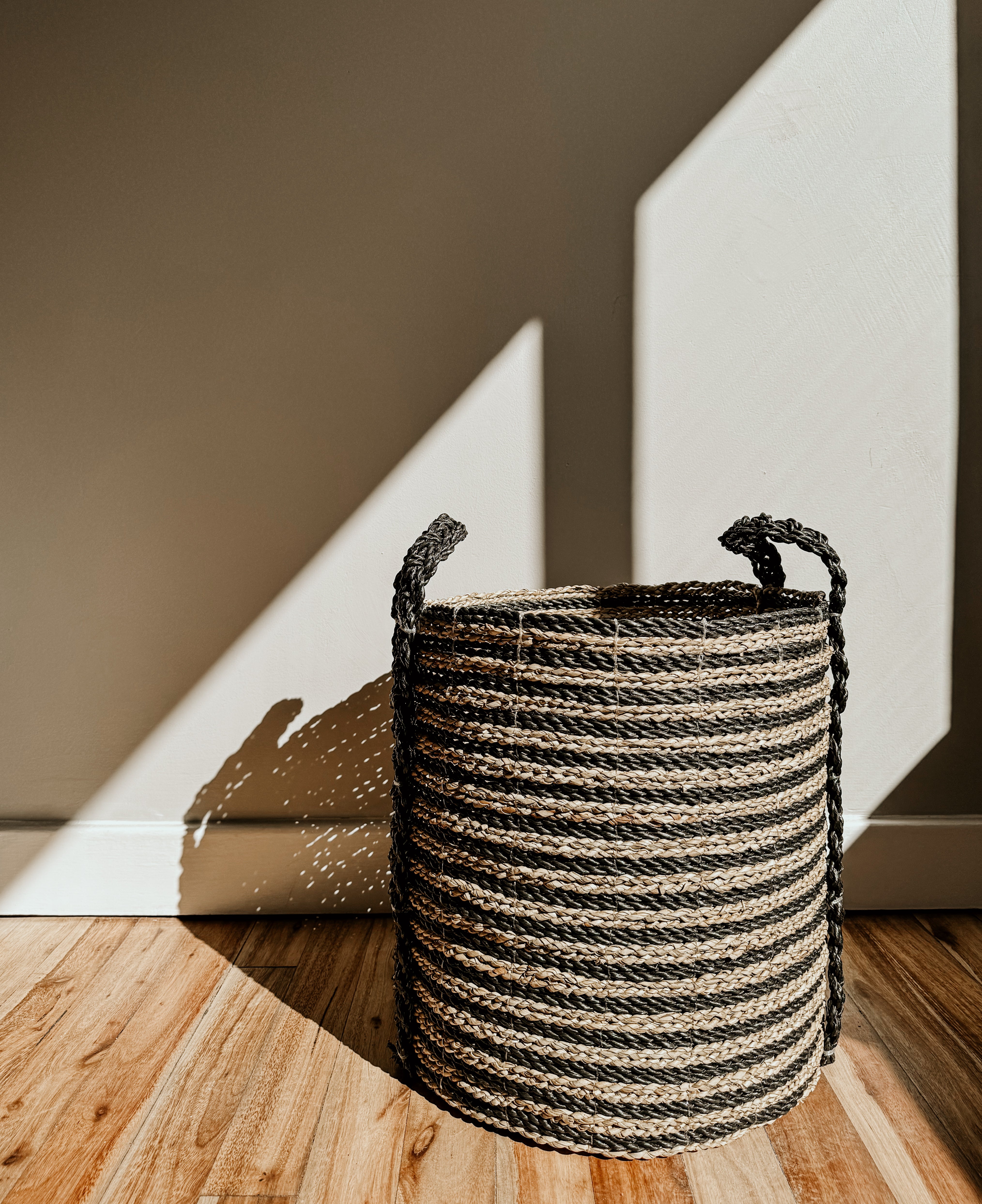 Thin Stripe Basket | Black & Natural - Shop Adele Catherine 