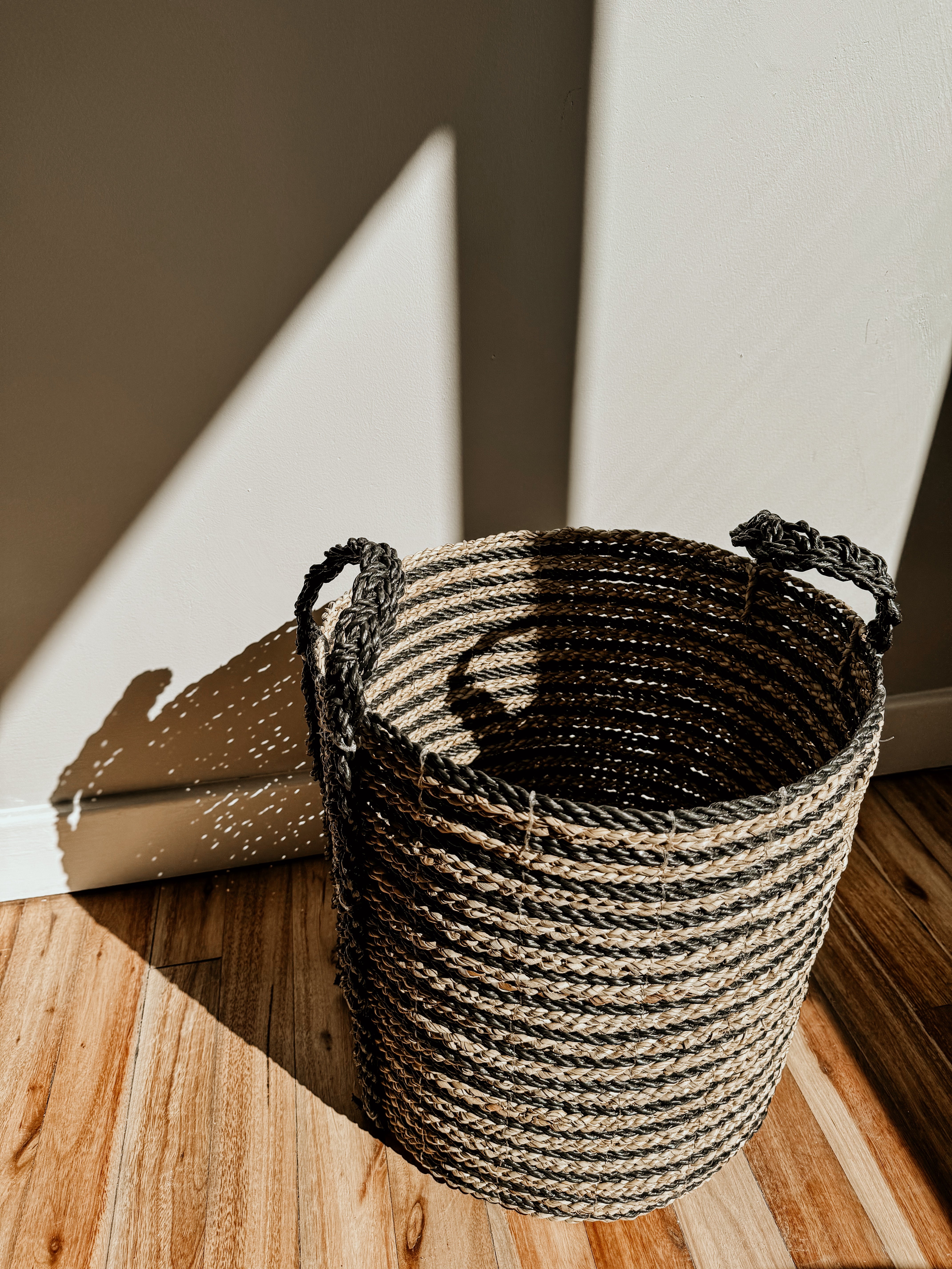 Thin Stripe Basket | Black & Natural - Shop Adele Catherine 