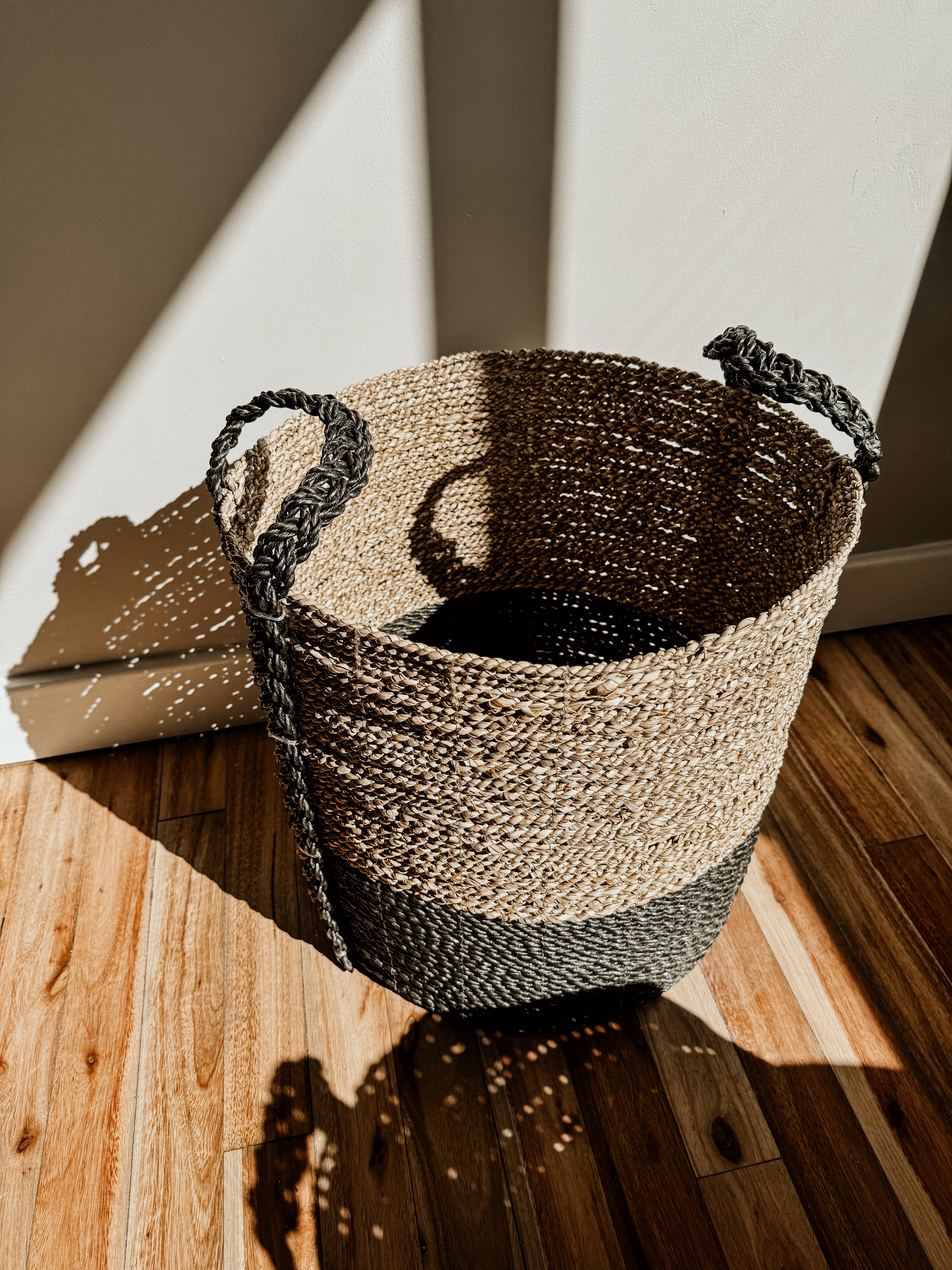 Half Stripe Basket | Black & Natural - Shop Adele Catherine 