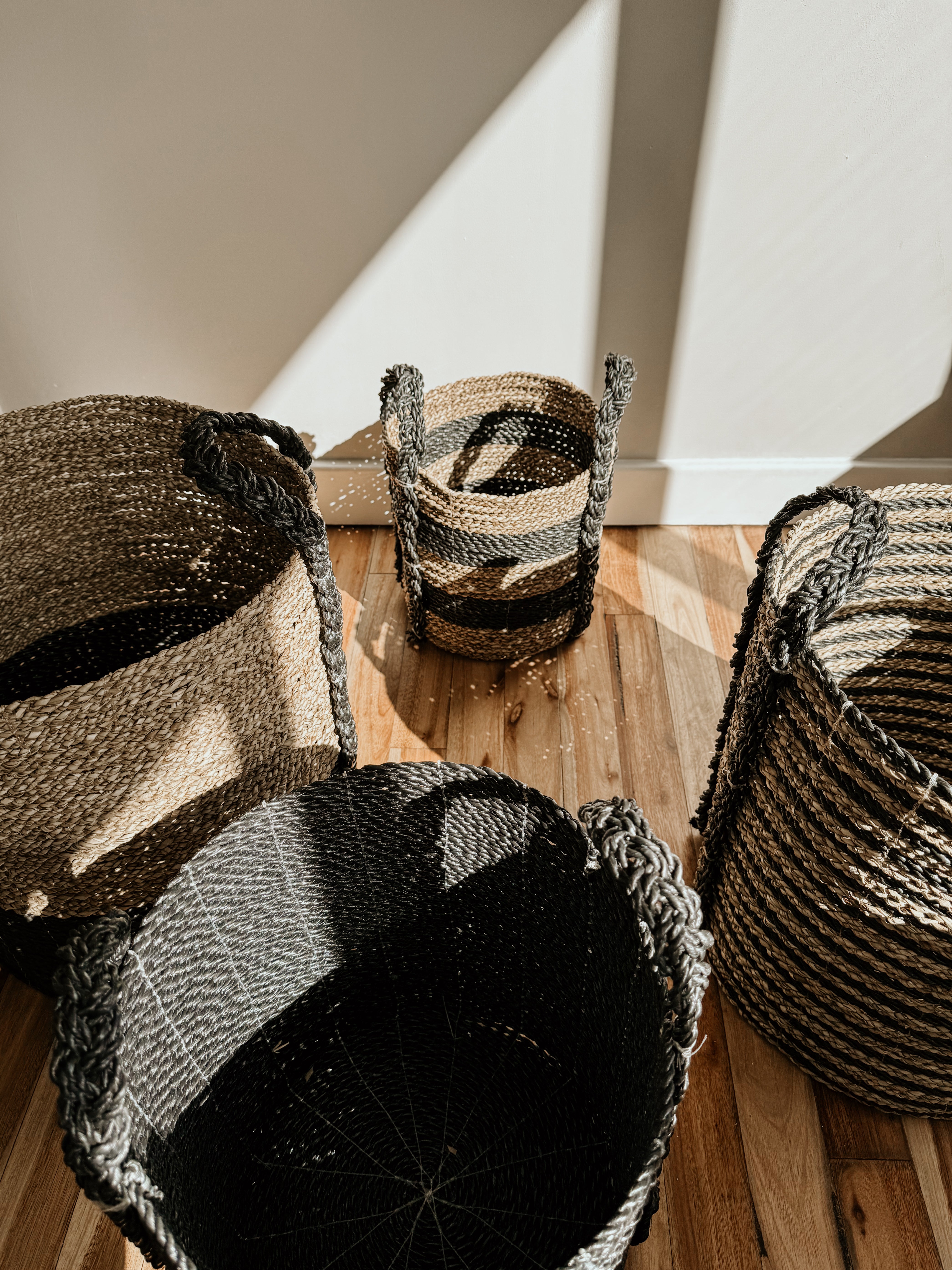 Half Stripe Basket | Black & Natural - Shop Adele Catherine 