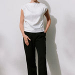 White Drape High Neck Top by Lika Designs, stylish consignment women's blouse with elegant draped neckline.