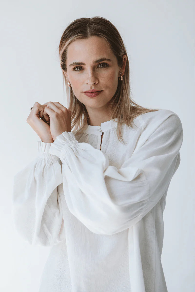 Trinity Denny Reversible Long Sleeve Shirt in white with natural viscose fabric, showcased as a versatile, stylish top for winter.
