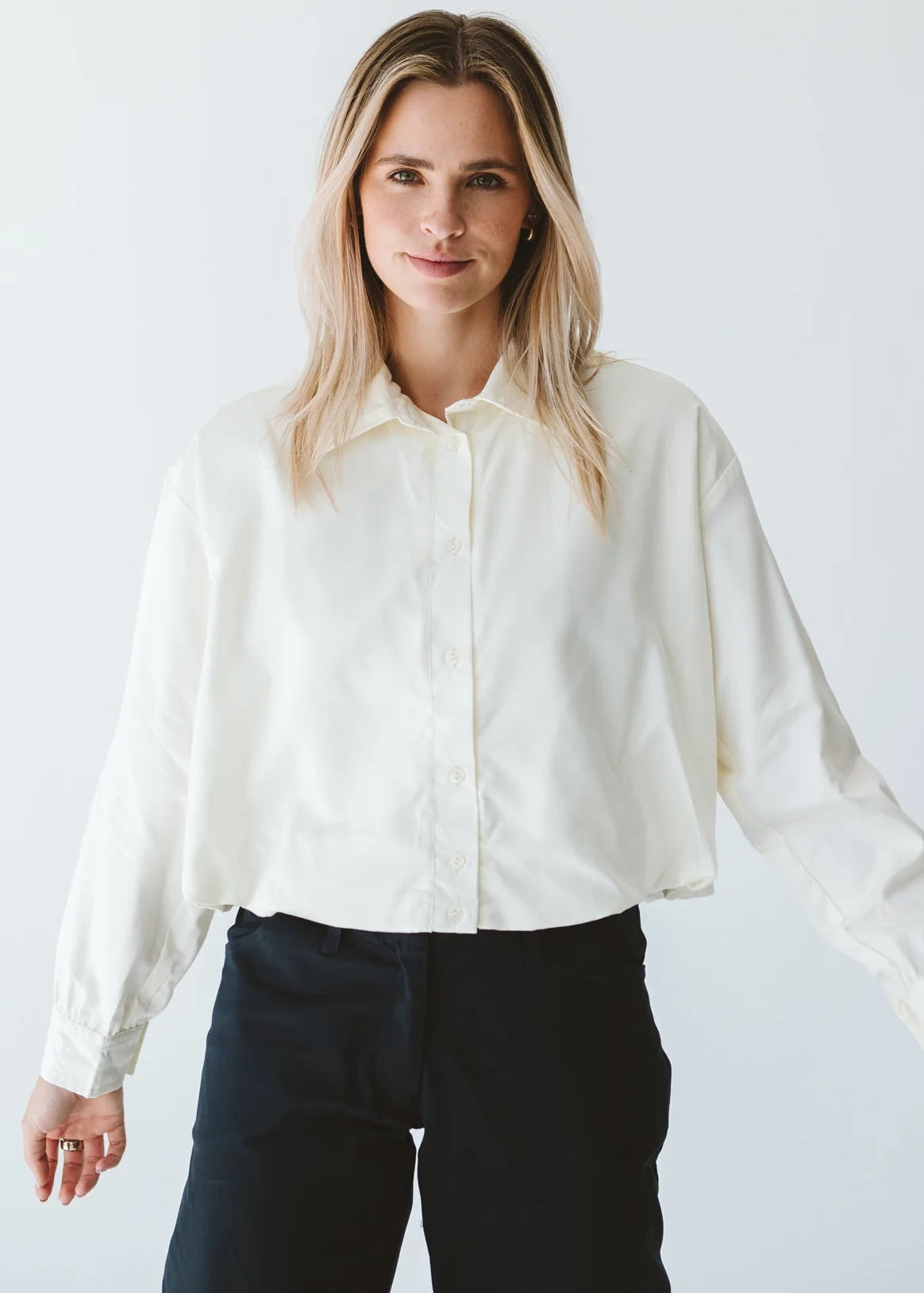 Trinity Butter Page Shirt made of soft cotton, long-sleeve collared shirt from Trinity's 2026 winter collection.