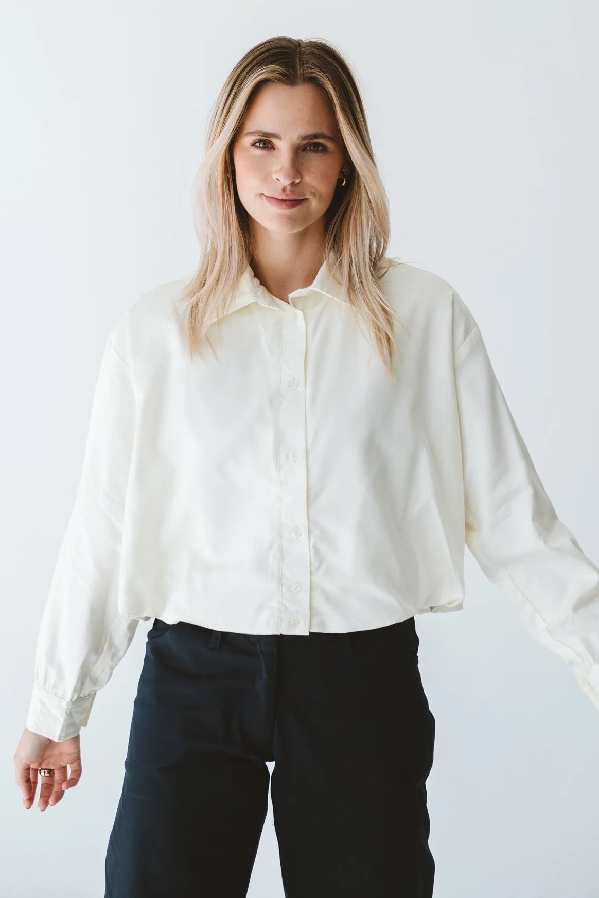 Trinity Butter Page Shirt made of soft cotton, long-sleeve collared shirt from Trinity's 2026 winter collection.