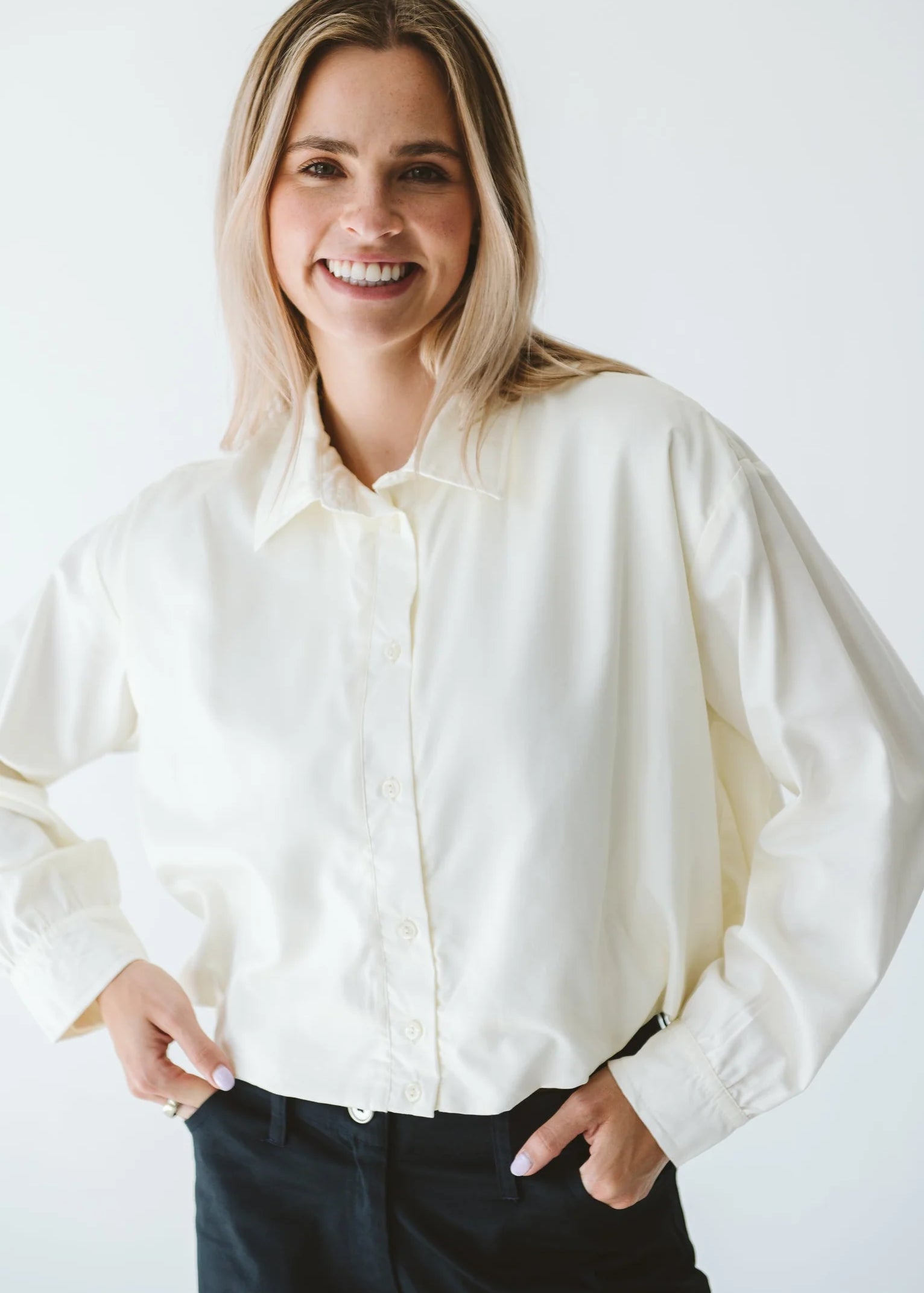 Trinity Page Shirt from Butter collection, soft cotton long-sleeve collared shirt made in South Africa, displayed on model.