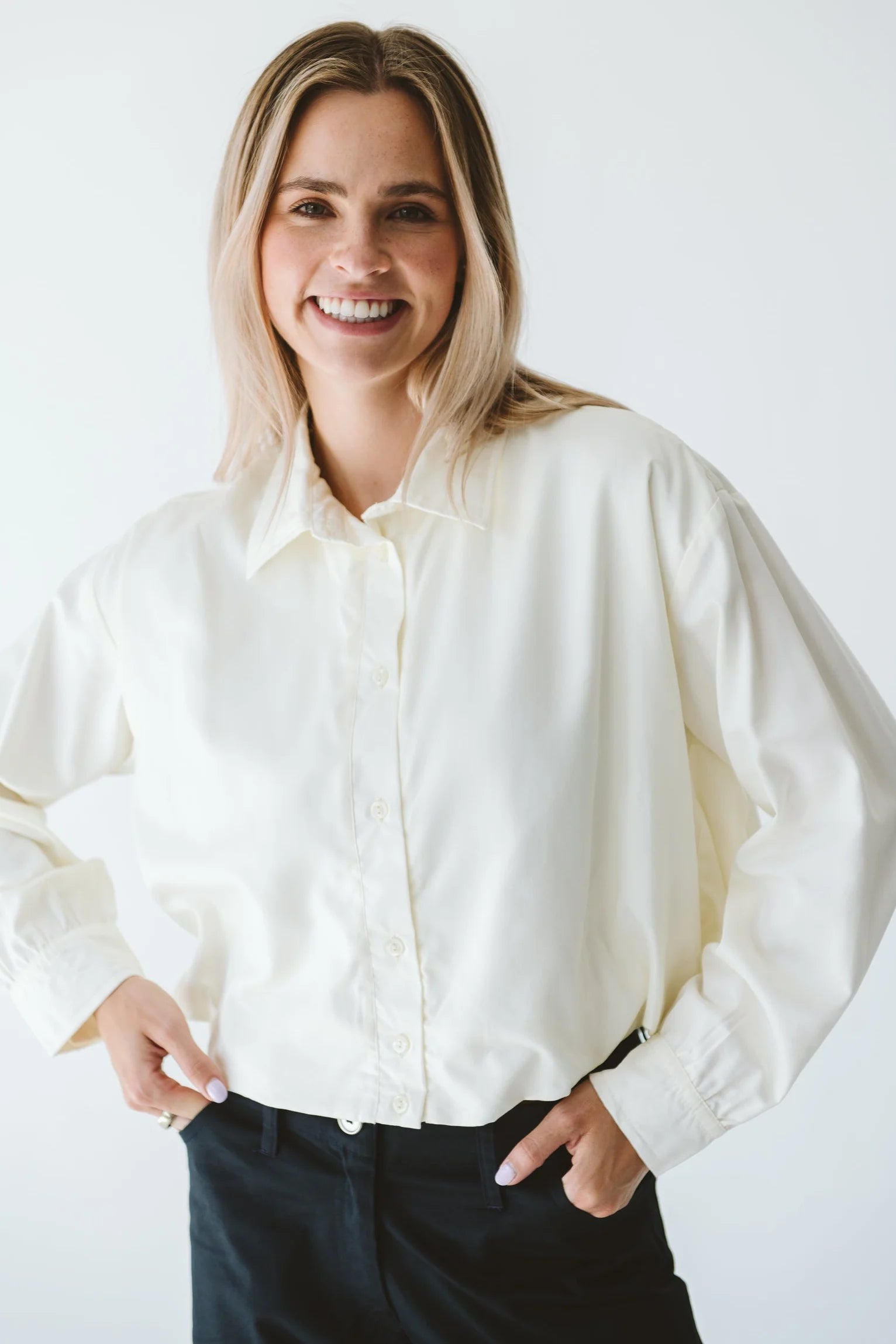 Trinity Page Shirt from Butter collection, soft cotton long-sleeve collared shirt made in South Africa, displayed on model.