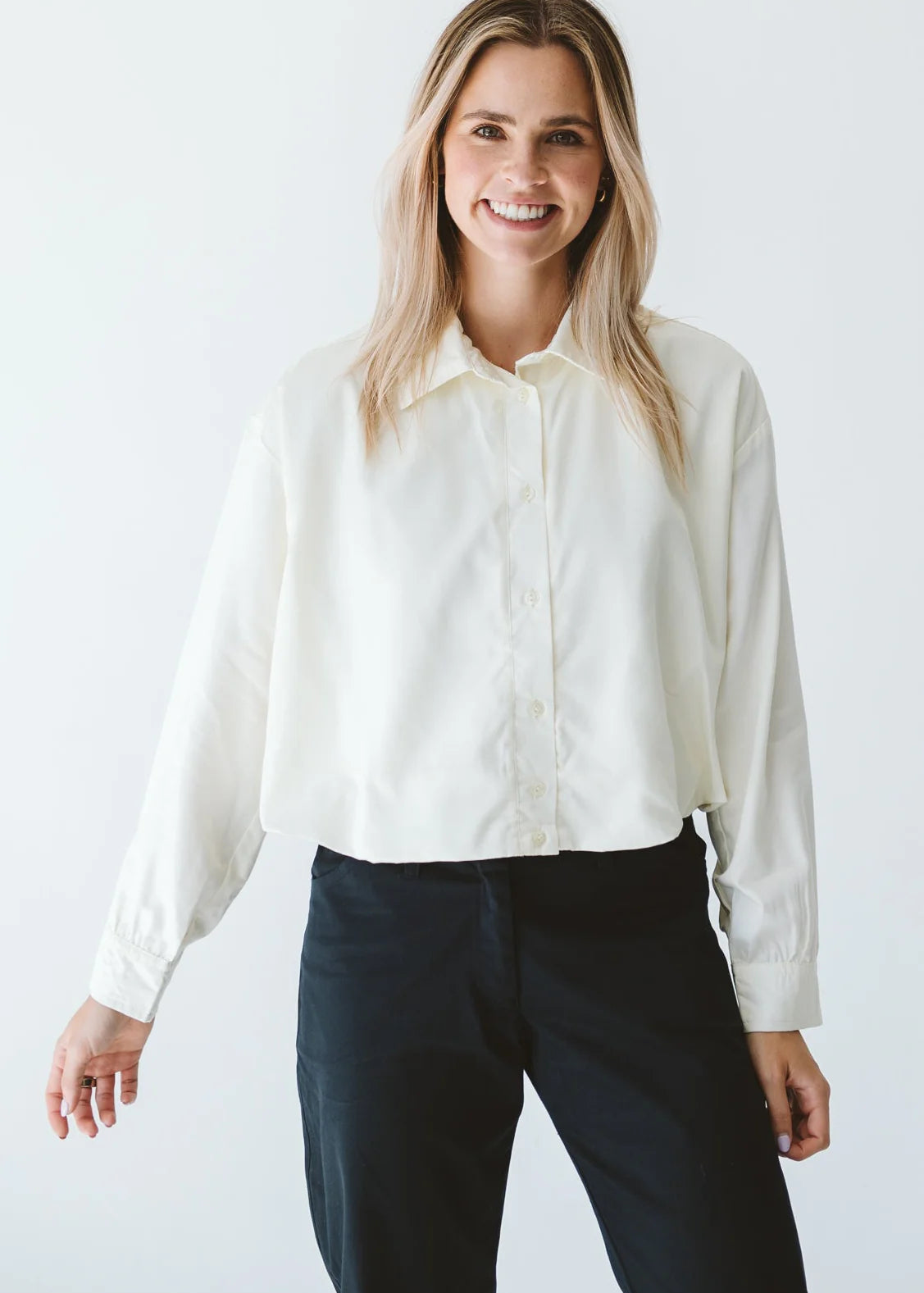 Trinity Butter Page Shirt made of soft cotton, long-sleeve collared shirt from Winter Collection 2026, in South Africa design.