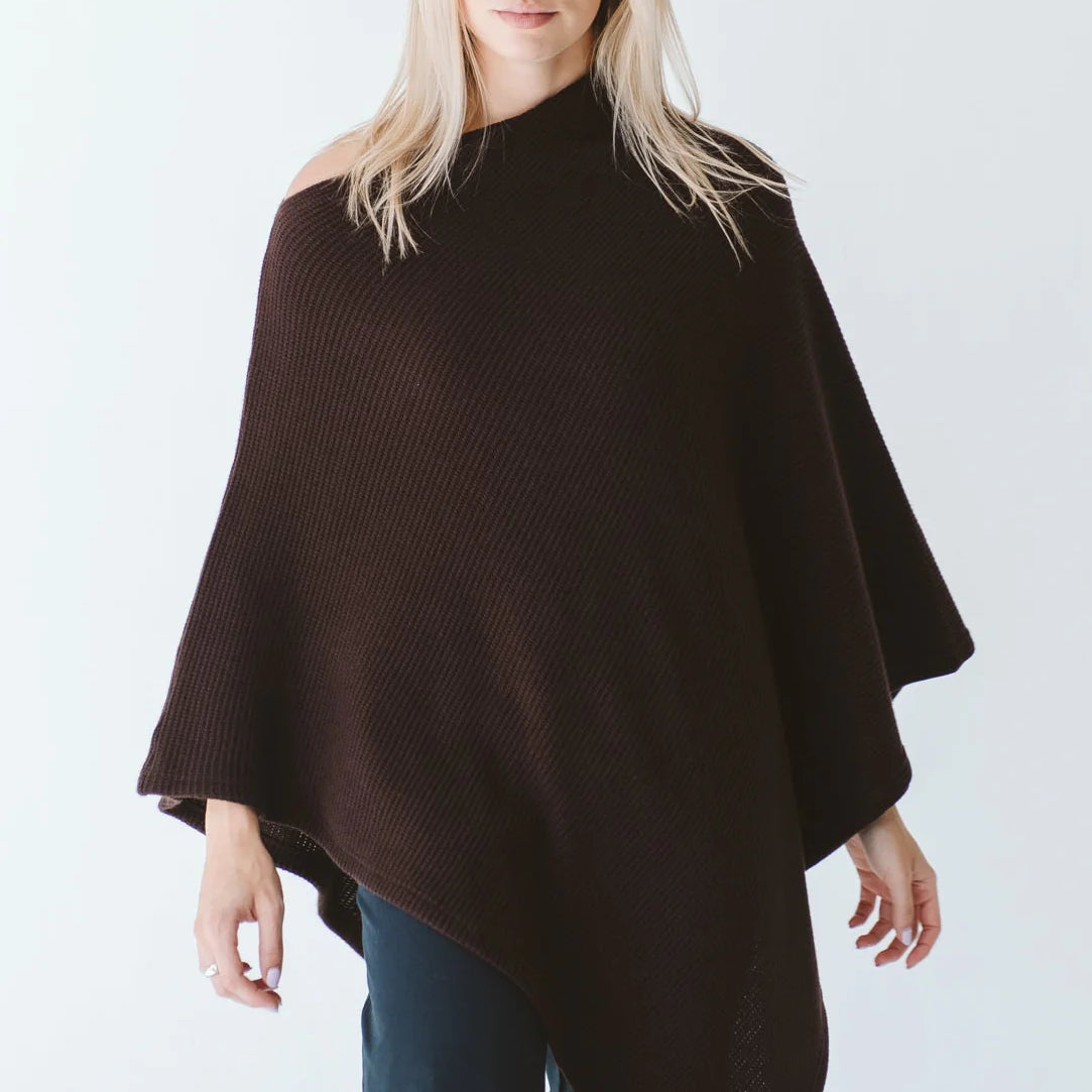 Trinity chocolate poncho, cozy and stylish outerwear, made in South Africa, perfect for cold weather and layered outfits.