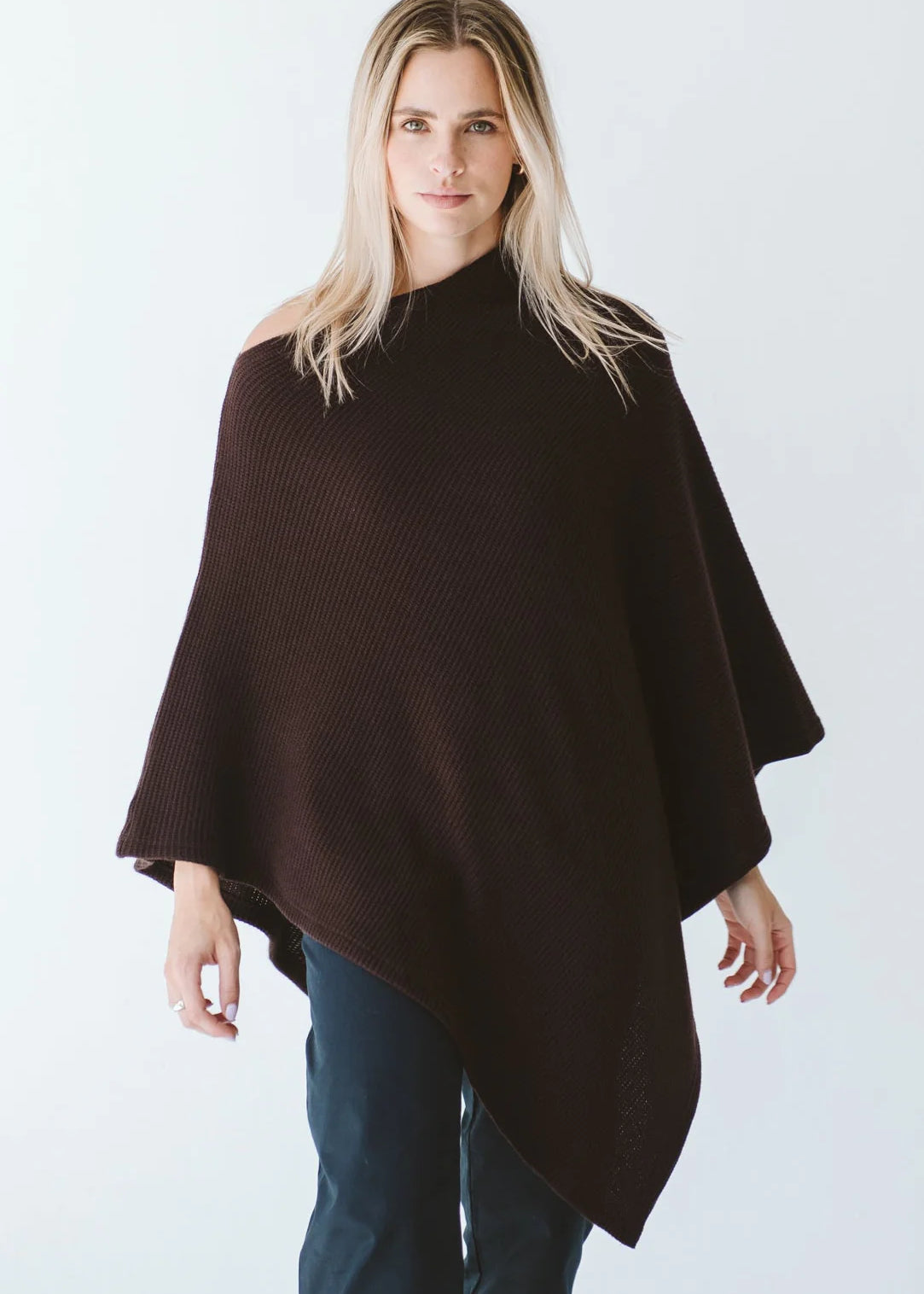 Trinity chocolate poncho, cozy and stylish outerwear, made in South Africa, perfect for cold weather and layered outfits.