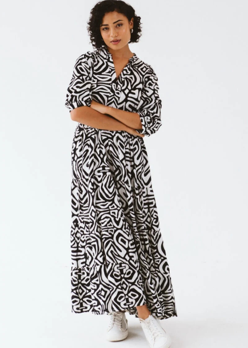 Jaipur Inca Dress | Black & White - Shop Adele Catherine 