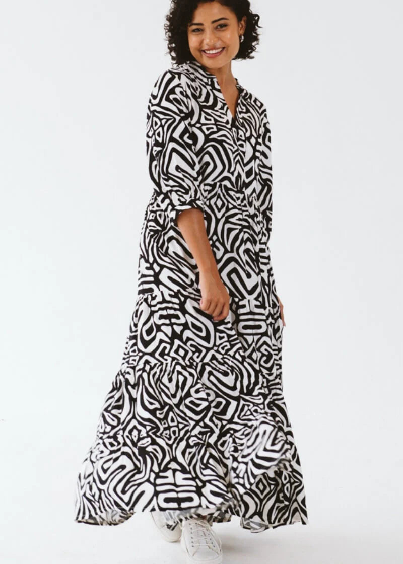 Jaipur Inca Dress | Black & White - Shop Adele Catherine 